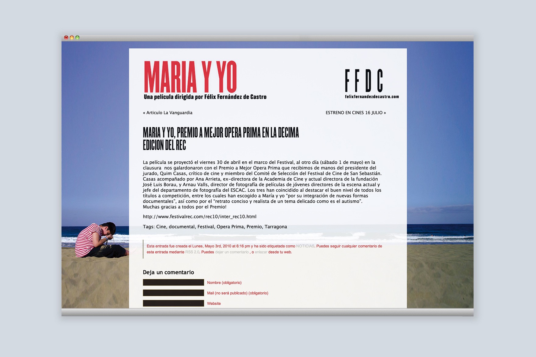 Article sobre Mar&iacute;a y yo, premi al treball m&iacute;nim debut a la desena edici&oacute; del web MAR&Iacute;A Y YO rec. Dissenyat per l'estudi de marca i comunicaci&oacute; esiete i programat per sevenap.