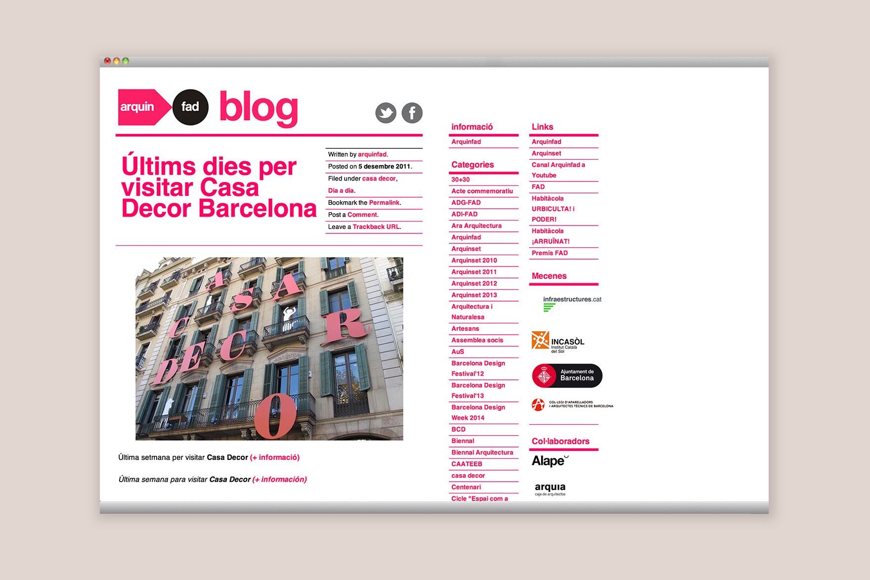 Article de la casa de decoraci&oacute; a la web d'AQUINFAD. Dissenyat per l'estudi de marca i comunicaci&oacute; esiete i programat per sevenap.