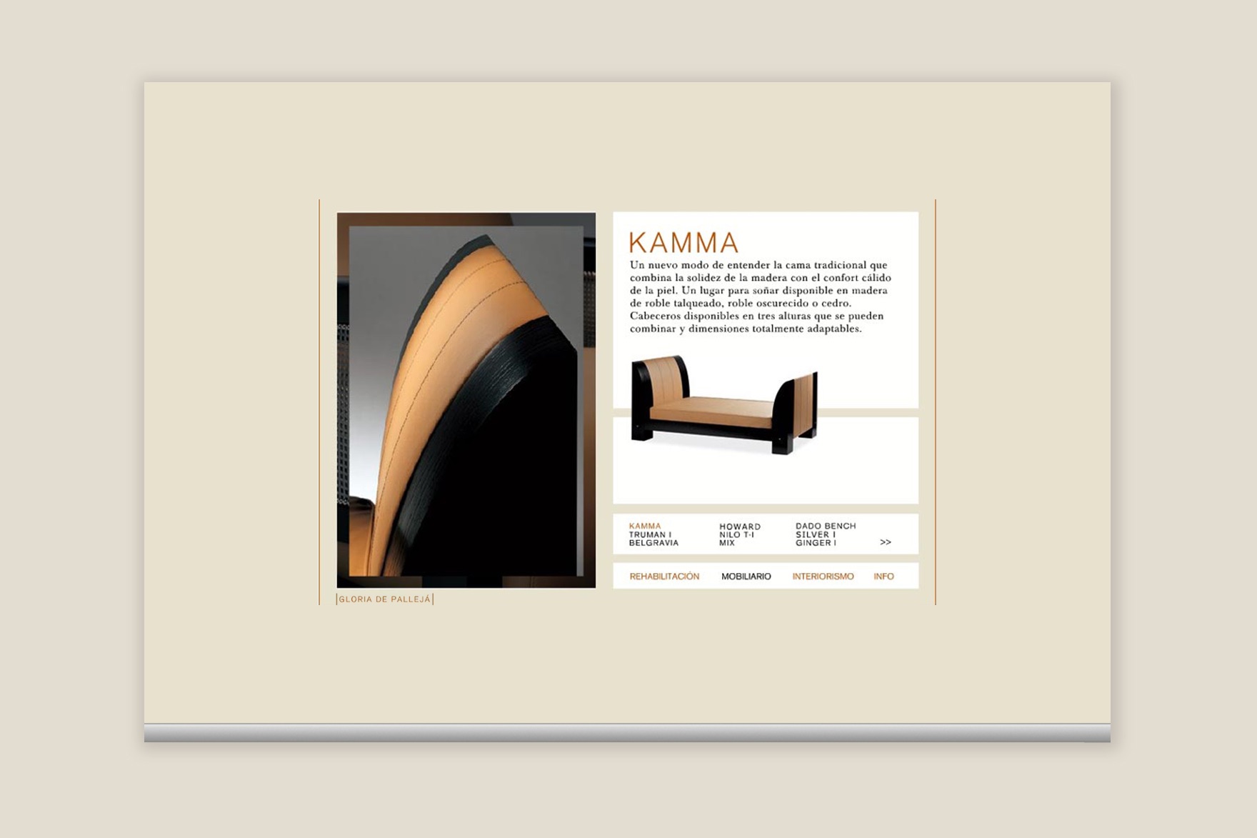 Producto de la secci&oacute;n MUEBLES de la web de GLORIA DE PALLEJ&Aacute;. Incluye imagen de cama. Dise&ntilde;ado por el estudio de branding y comunicaci&oacute;n esiete y programado por sevenap.