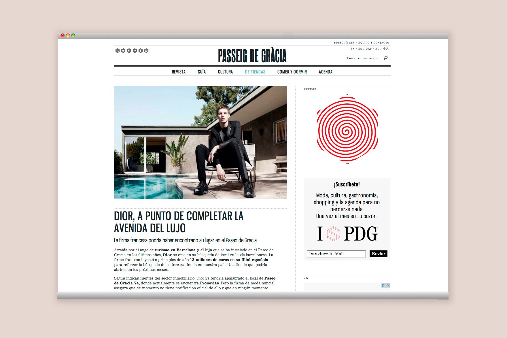 <span><span>Disseny de la p&agrave;gina BOTIGUES de la web del PASSEIG DE GR&Agrave;CIA. Cont&eacute; una imatge de Dior. Web dissenyada per l'estudi de marca i comunicaci&oacute; esiete i programada per sevenap.</span></span>