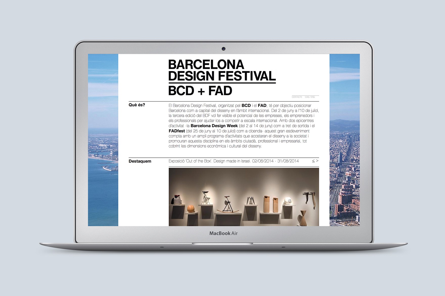 Disseny de la p&agrave;gina HOME del web de BDF. Inclou BCD + FAD i imatge d'exposici&oacute;. Dissenyat per l'estudi de marca i comunicaci&oacute; esiete i programat per sevenap.