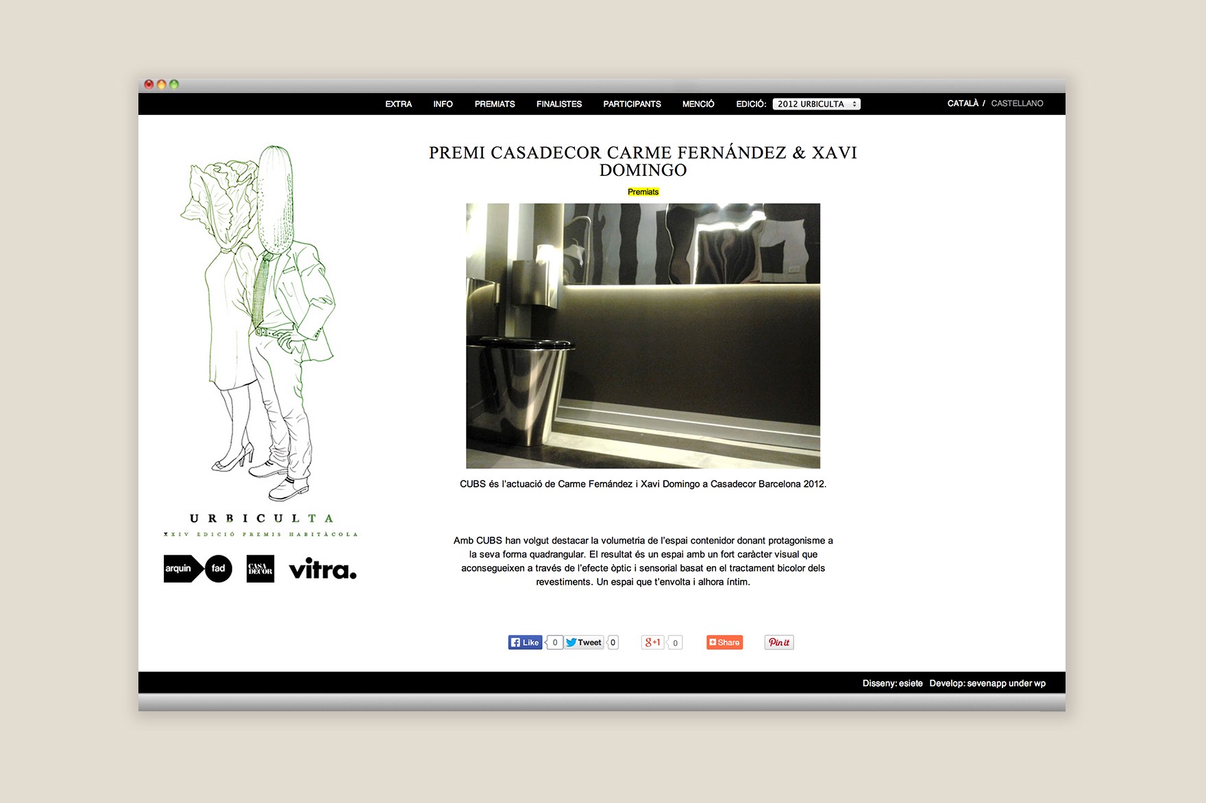 Disseny de la p&agrave;gina guanyadora del web PREMIS HABIT&Aacute;COLA XXIV. Inclou &ldquo;premi casadecor Carme Fernandez &amp; Xavi Domingo&rdquo;. Web dissenyada per l'estudi de comunicaci&oacute; i marca Esiete i programada per sevenap.
