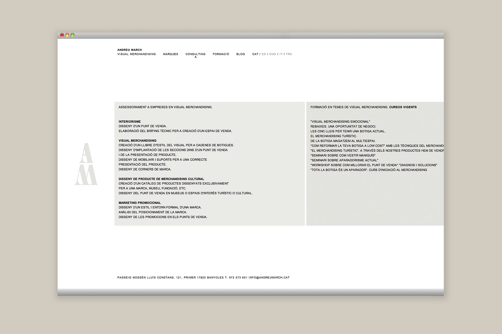 CONSULTORIA disseny de la p&agrave;gina web ANDREU MARCH. Dissenyat per l'estudi de marca i comunicaci&oacute; esiete i programat per sevenap.