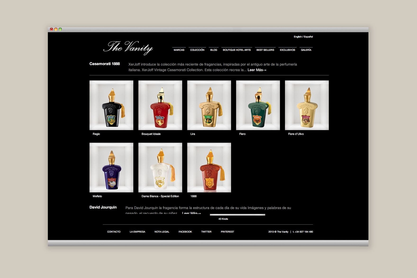Colecci&oacute;n de productos de perfumer&iacute;a del sitio web THE VANITY. Dise&ntilde;ado por el estudio de branding y comunicaci&oacute;n esiete y programado por sevenap.