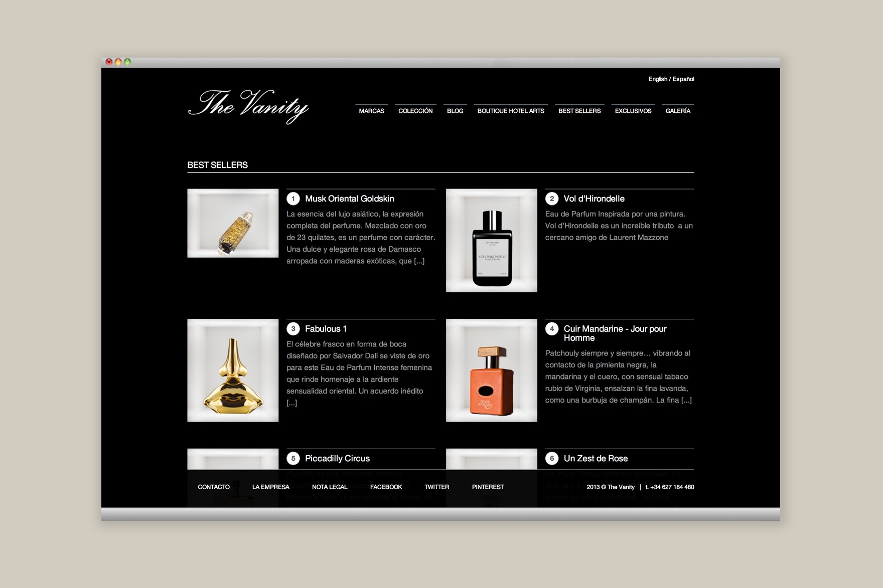 Dise&ntilde;o de la p&aacute;gina BEST SELLERS del sitio web THE VANITY. Dise&ntilde;ado por el estudio de branding y comunicaci&oacute;n esiete y programado por sevenap.