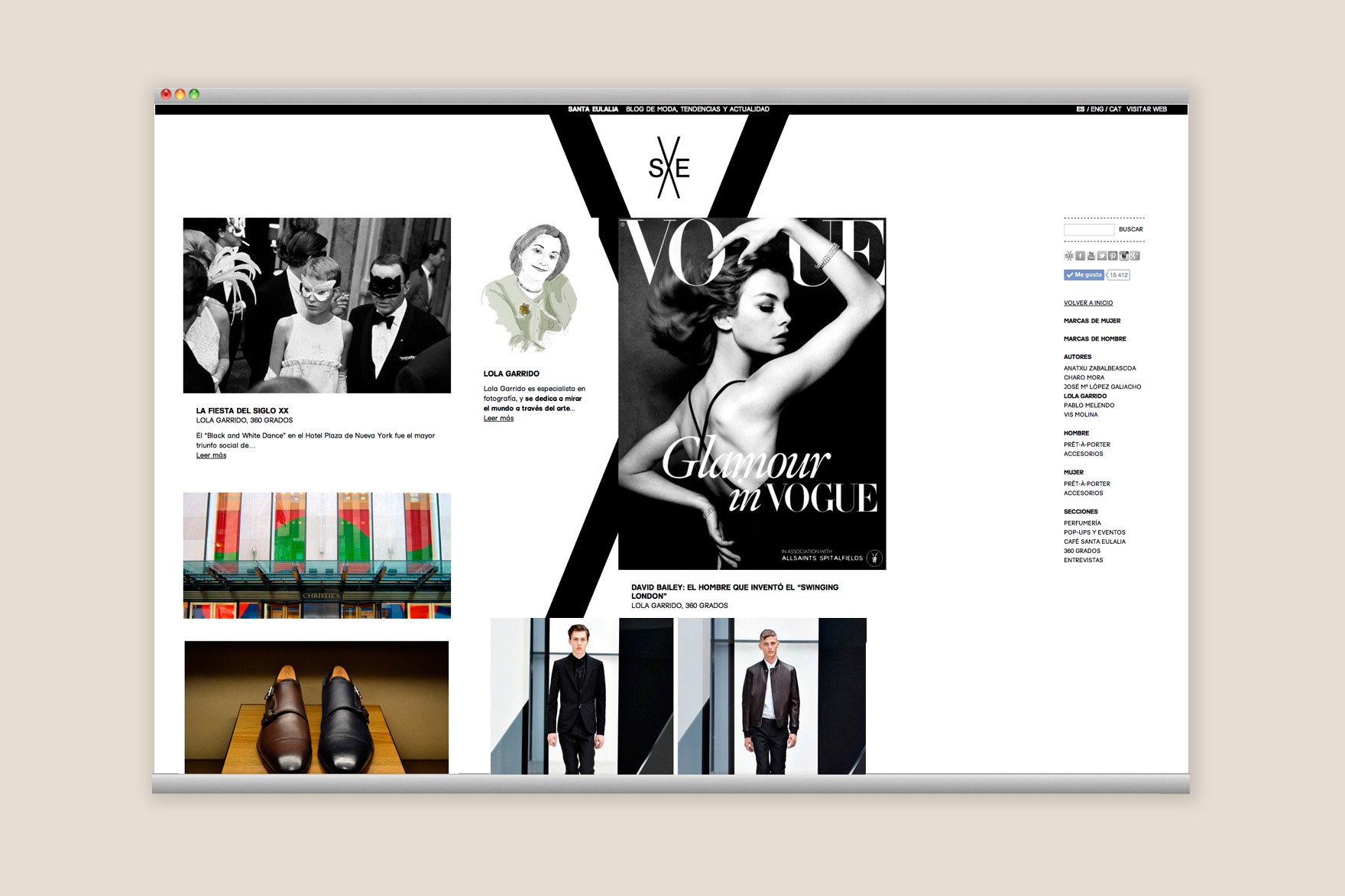 Disseny de la p&agrave;gina d'articles del web BLOG SANTA EULALIA. Inclou moltes imatges de moda femenina i una portada glamour de Vogue. Dissenyat per l'estudi de marca i comunicaci&oacute; esiete i programat per sevenap.