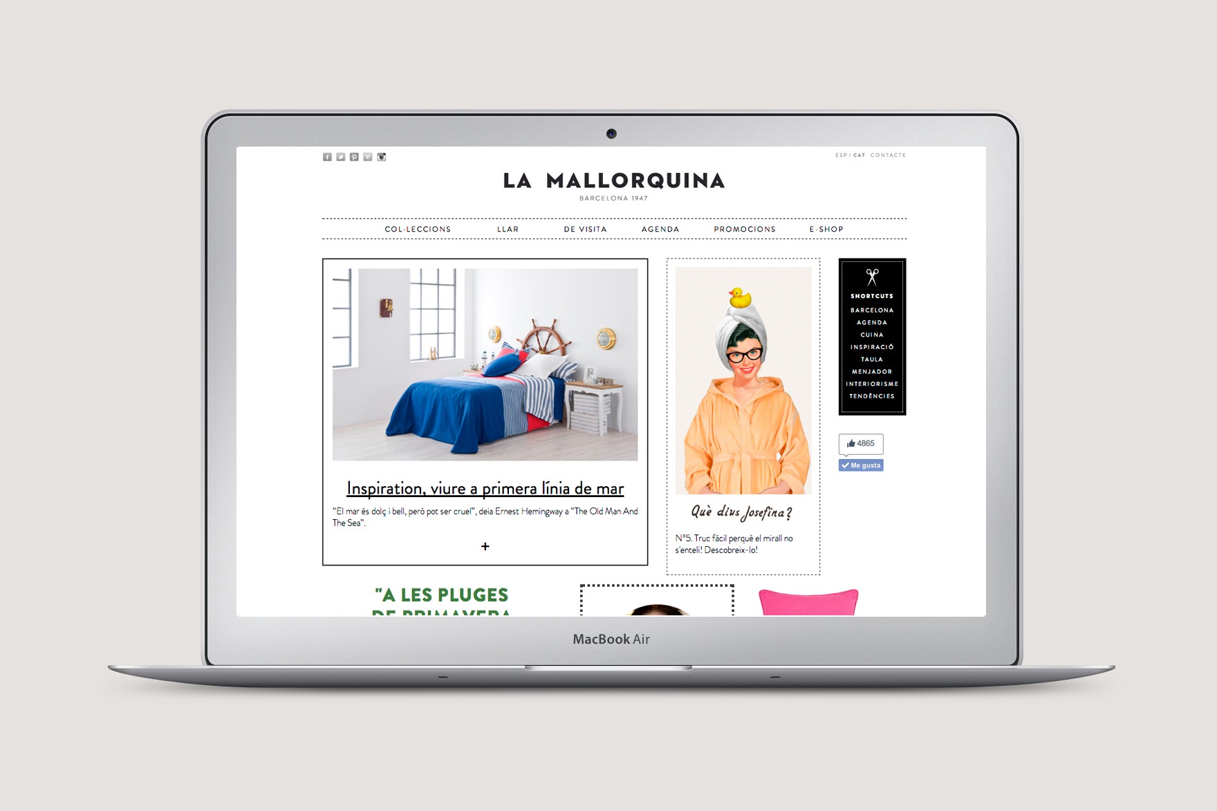 Dise&ntilde;o de la p&aacute;gina de inicio de la web del blog de LA MALLORQUINA. Incluye im&aacute;genes de dormitorio y Josefina. Dise&ntilde;ado por el estudio de branding y comunicaci&oacute;n esiete y programado por sevenap.