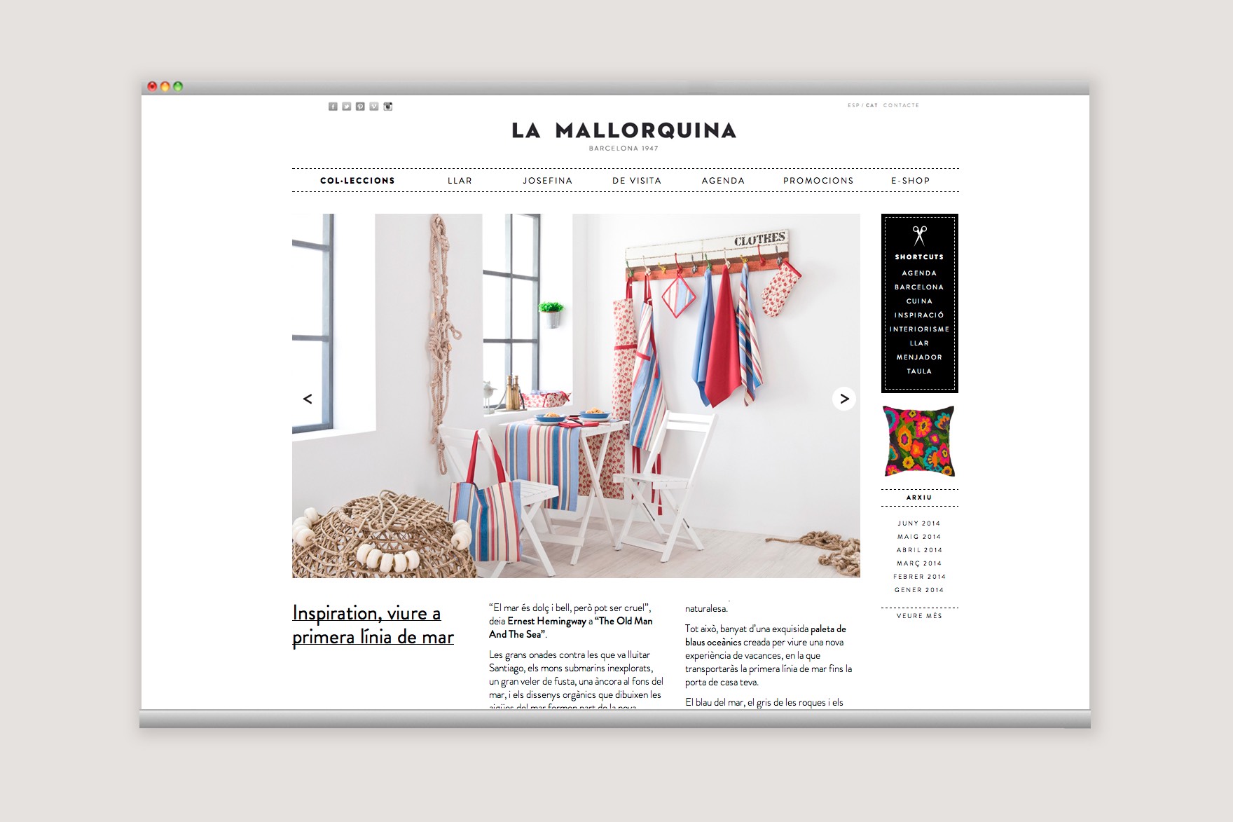 P&aacute;gina de una colecci&oacute;n en la web de LA MALLORQUINA. Dise&ntilde;ado por el estudio de branding y comunicaci&oacute;n esiete y programado por sevenap.