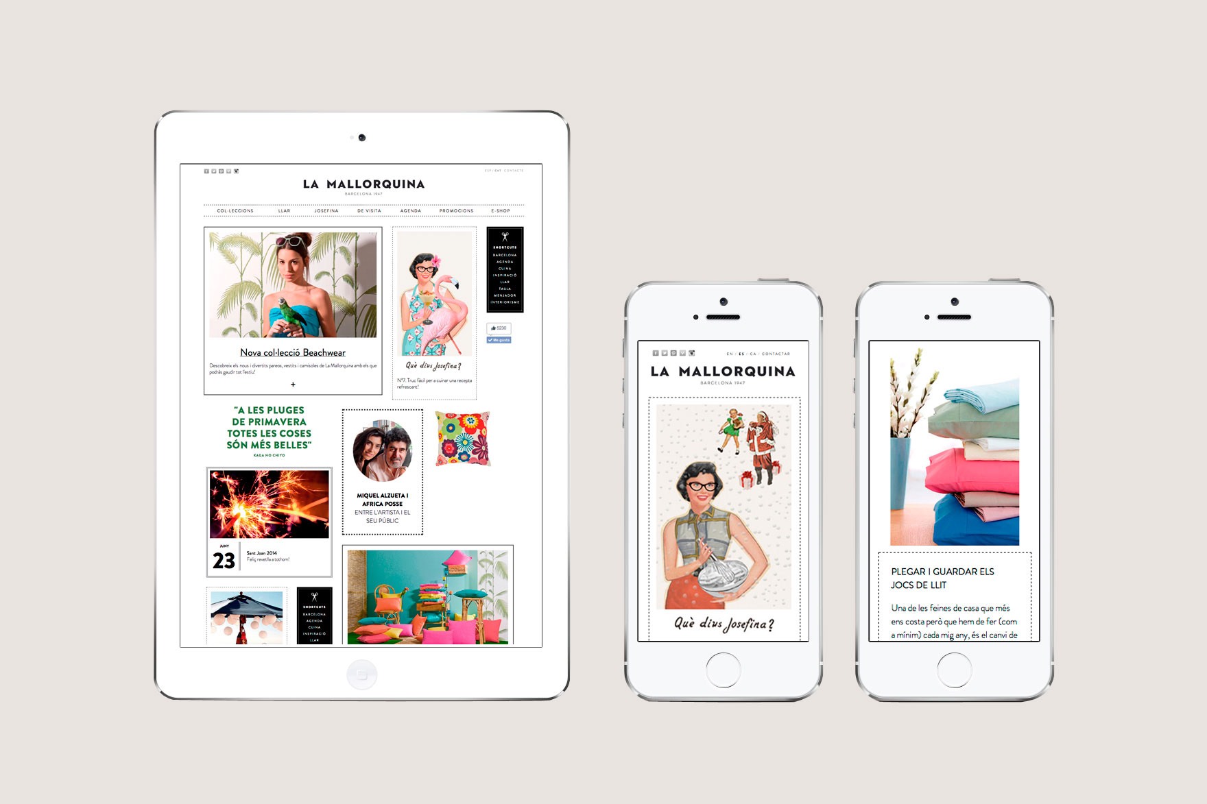 Diferentes dispositivos con la web de LA MALLORQUINA para mostrar c&oacute;mo funciona el dise&ntilde;o responsive. Dise&ntilde;ado por el estudio de branding y comunicaci&oacute;n esiete y programado por sevenap.