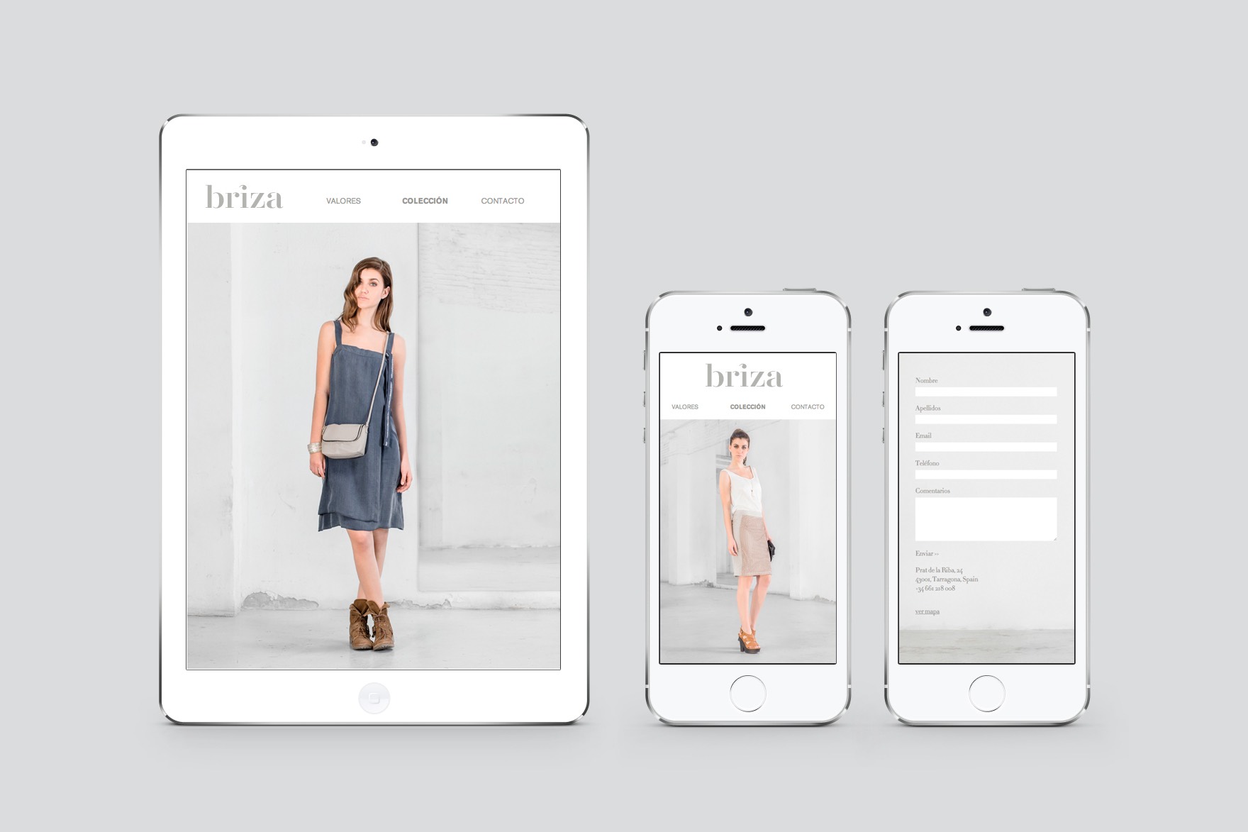 Diferentes dispositivos en la web de BRIZA para mostrar c&oacute;mo funciona el dise&ntilde;o responsive. Dise&ntilde;ado por el estudio de branding y comunicaci&oacute;n ESIETE y programado por sevenap.