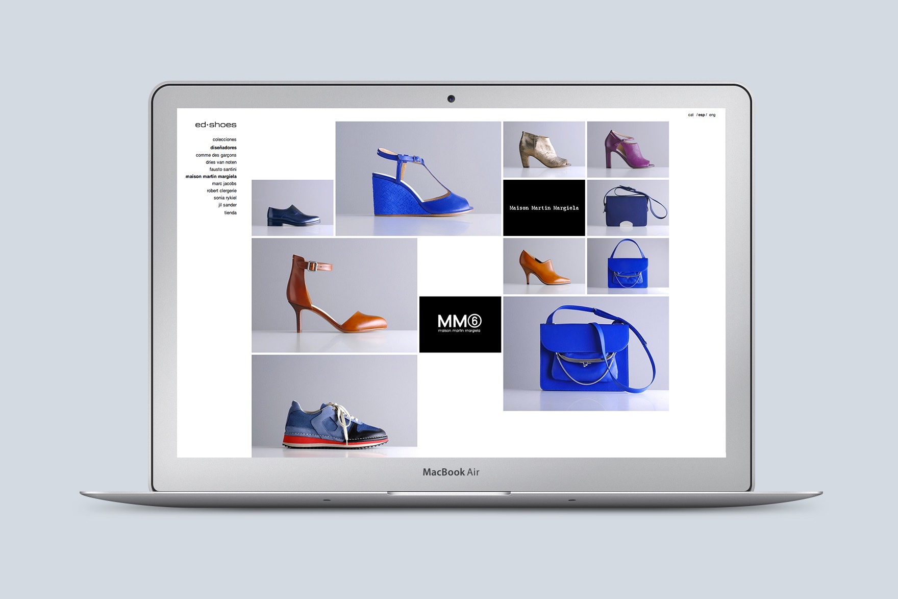 Homepage of ED SHOES ecommerce website. Includes modern shoes and handbags. Website designed by Esiete branding and communication studio and programmed by sevenap.