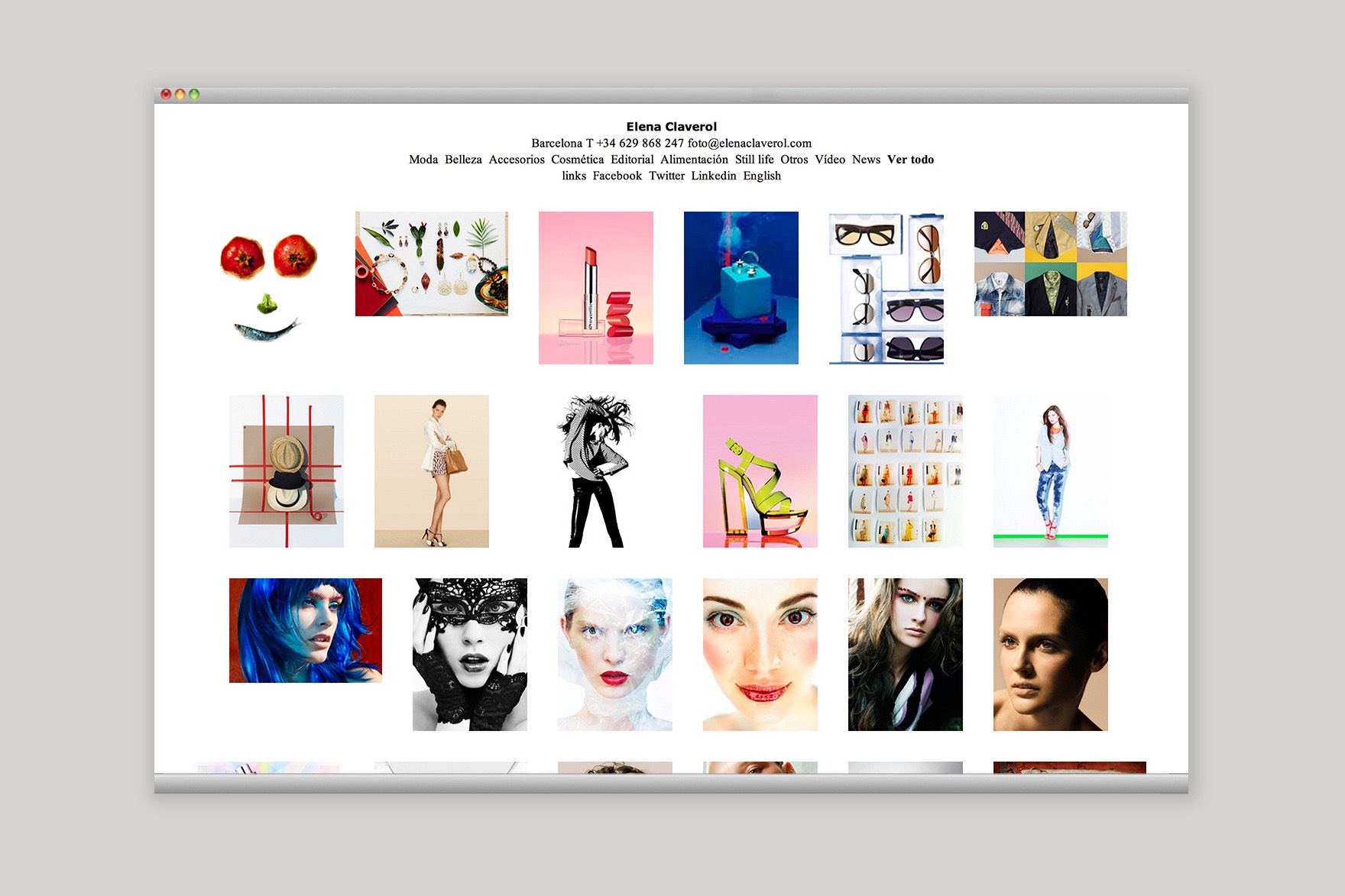 VEURE TOT l'apartat del web d'ELENA CLAVEROL. Inclou diferents fotografies de menjar, bellesa i moda. Web dissenyada per l'estudi de comunicaci&oacute; i marca Esiete i programada per sevenap.