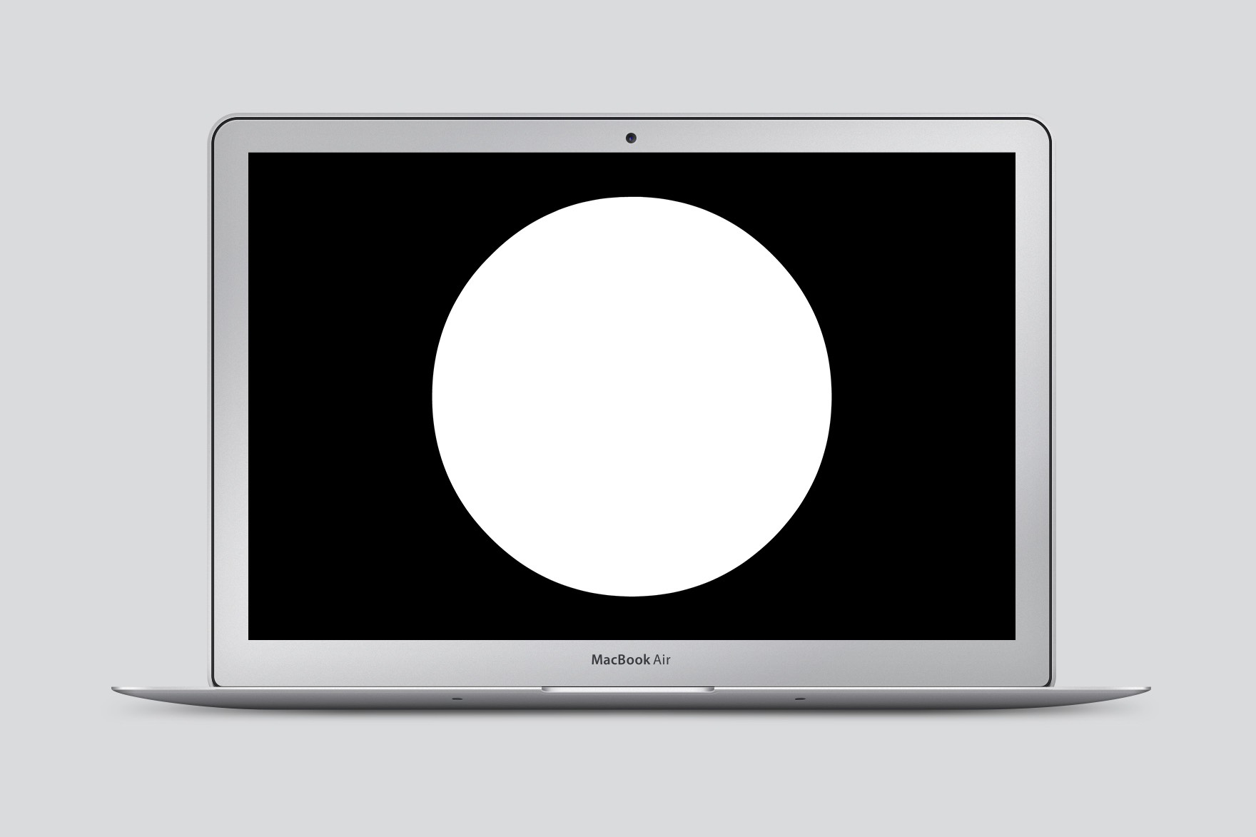 Landing page design of JAVIER PEREDA website. Includes a big white circle in a black background. Website designed by esiete branding and communication studio and programmed by sevenap.