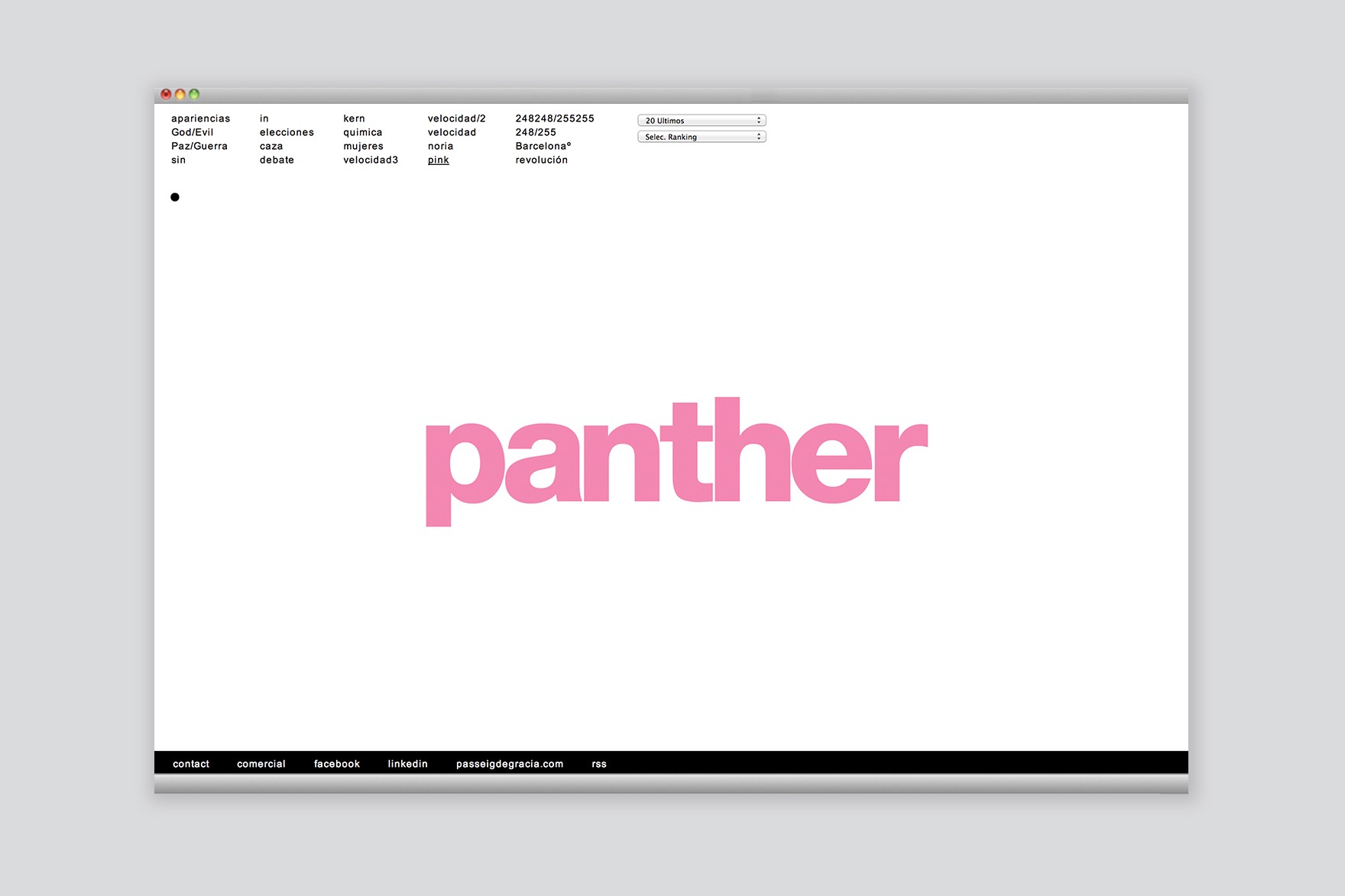 Pink section of the JAVIER PEREDA website. Designed by the esiete branding and communication studio and programmed by sevenap.