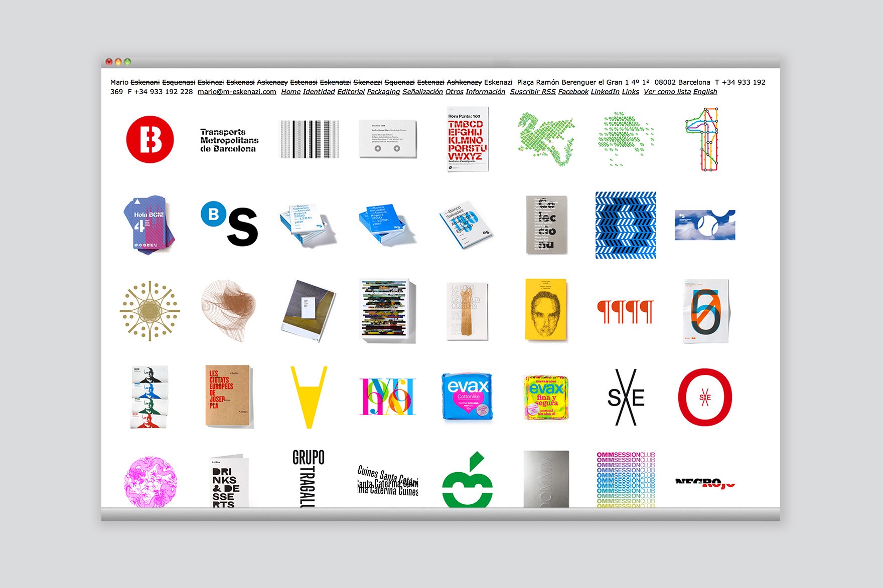 Dise&ntilde;o de landing page desplegado hacia abajo de la web del estudio de Mario Eskenazi. Incluye m&aacute;s trabajos Entre los que se encuentran clientes como TMB, Banco Sabadell etc. Web dise&ntilde;ada por el estudio de branding y comunicaci&oacute;n esiete y programada por sevenap.