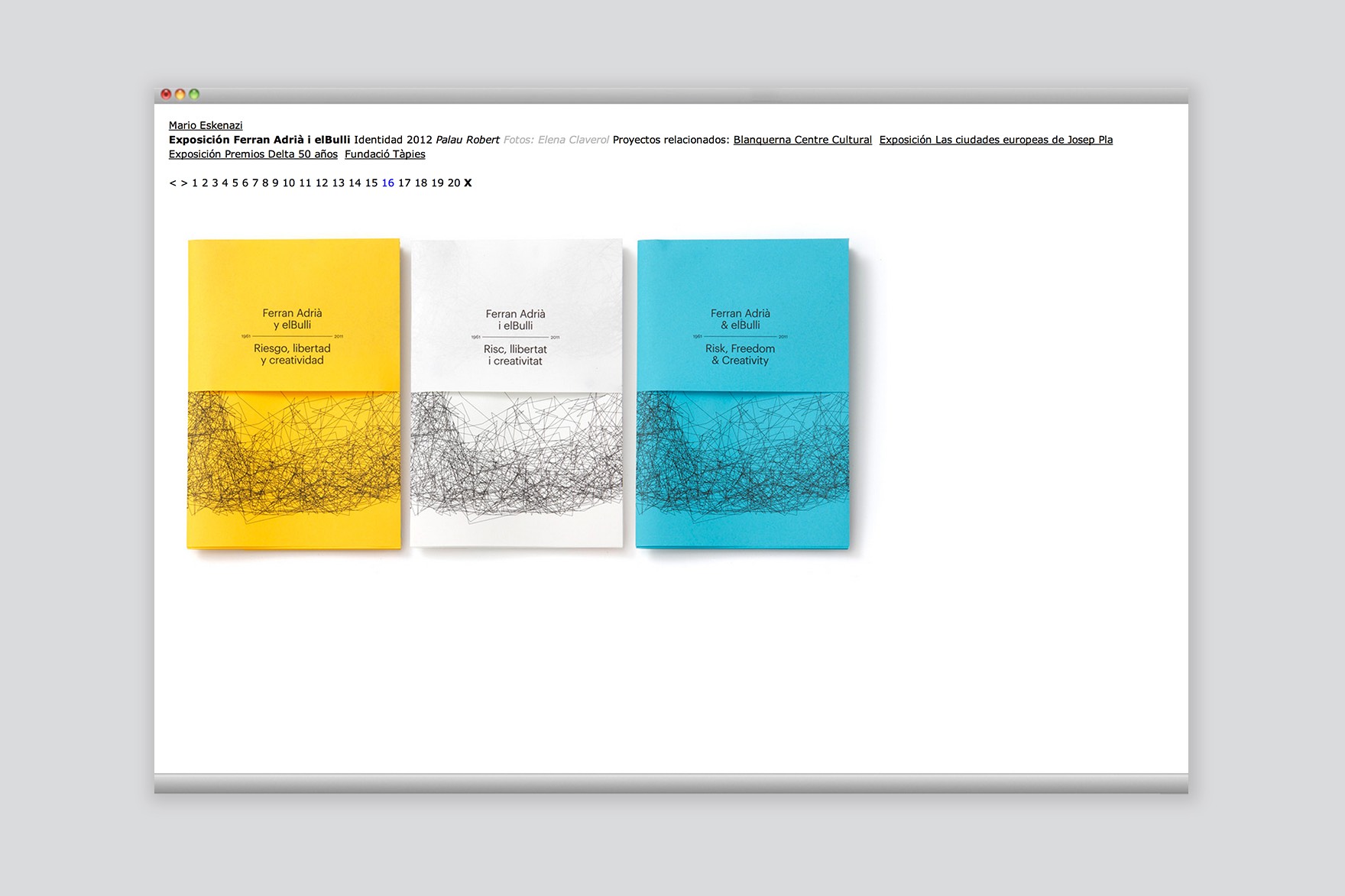 P&aacute;gina de presentaci&oacute;n de un proyecto de portadas editoriales de tres libros de Ferran Adri&agrave; de la web de Mario Eskenazi. Dise&ntilde;ada por el estudio de branding y comunicaci&oacute;n esiete y programada por sevenap.