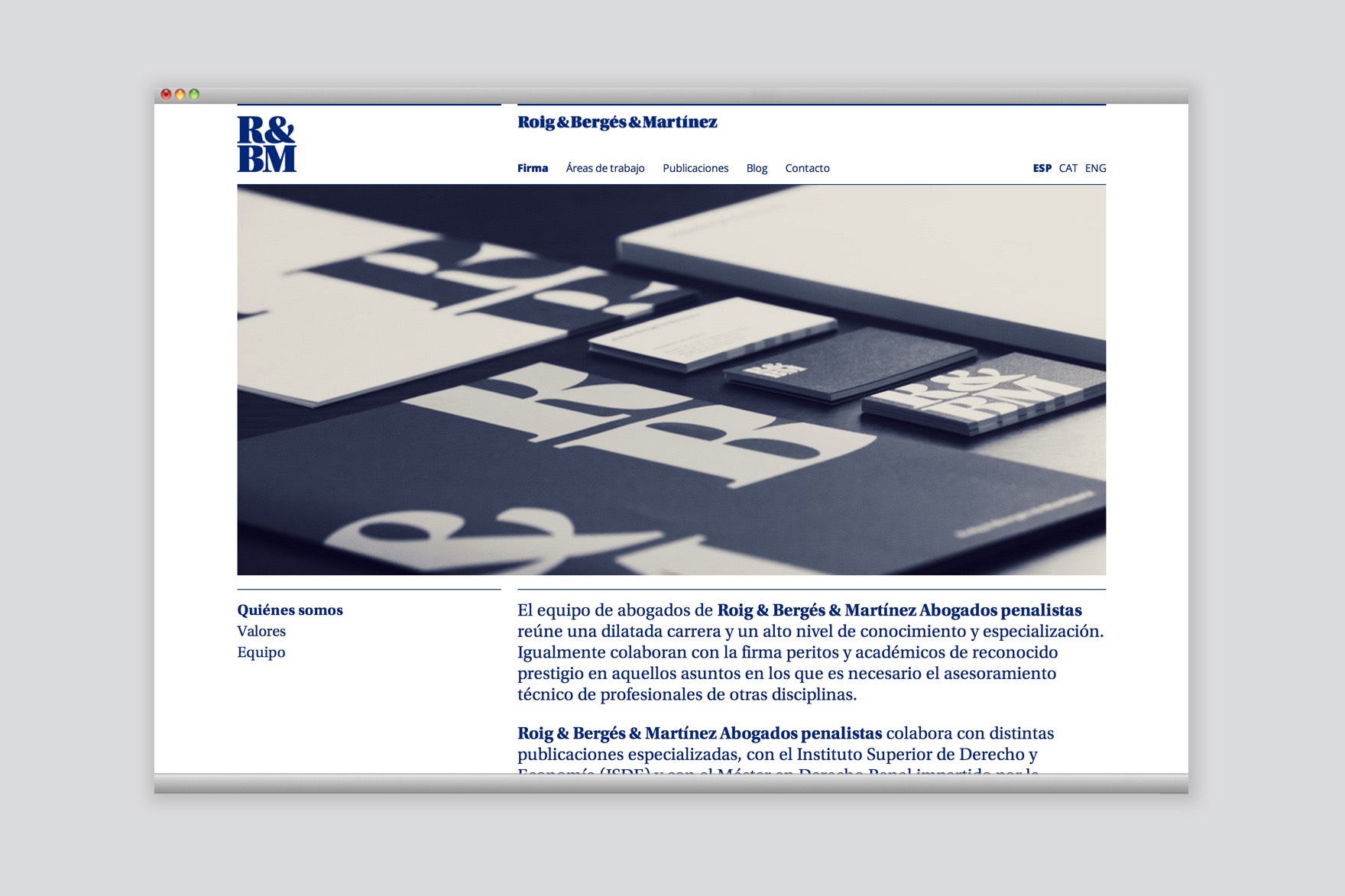 Dise&ntilde;o de la p&aacute;gina FIRMA del sitio web de RBM PENSALISTAS. Dise&ntilde;ado por el estudio de branding y comunicaci&oacute;n esiete y programado por sevenap.