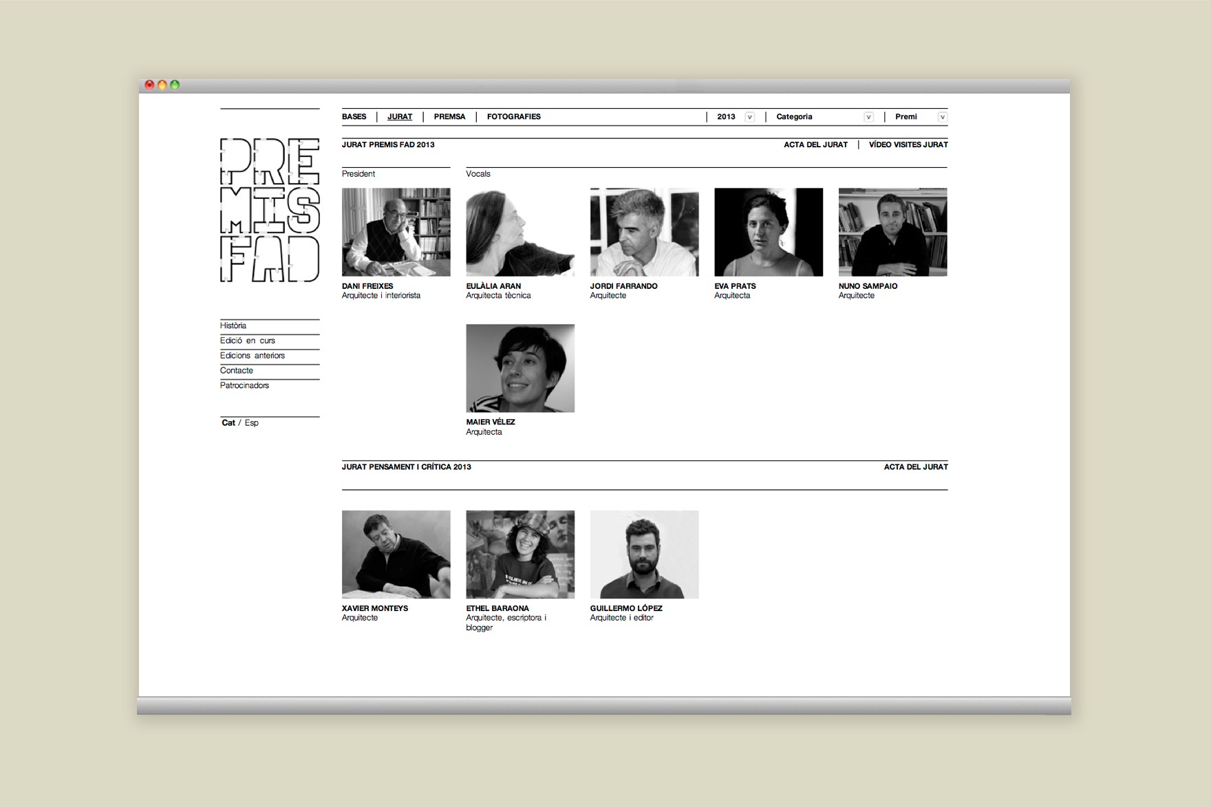 Disseny de la p&agrave;gina JURAT de la web dels PREMIS FAD. Dissenyat per l'estudi de marca i comunicaci&oacute; esiete i programat per sevenap.