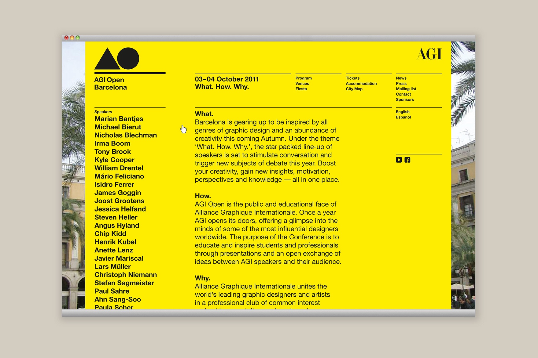 WHAT, HOW, WHY page of the AGI OPEN BARCELONA page. Designed by the esiete branding and communication studio and programmed by sevenap.