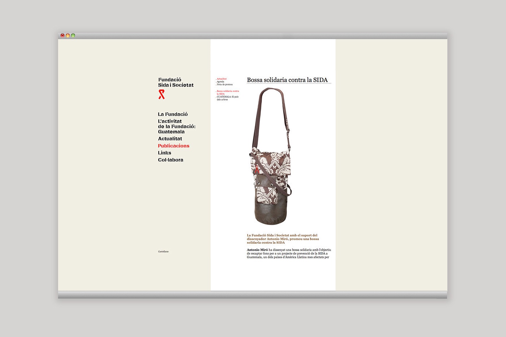 Web de la Fundaci&oacute; SIDA I SOCIETAT, dise&ntilde;o de la p&aacute;gina web de PUBLICACIONES. P&aacute;gina incluye texto sobre el fondo solidario contra el c&aacute;ncer. Dise&ntilde;ado por el estudio de branding y comunicaci&oacute;n Esiete y programado por sevenap.