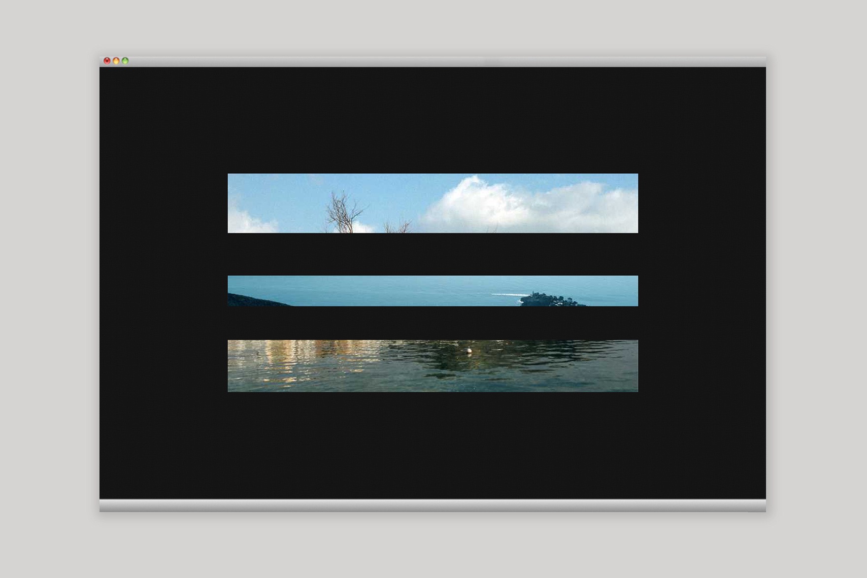 Water landscape image horizontally fragmented into 3, part of the RIUSECH GROUP website. Designed by Esiete branding and communication studio and programmed by Sevenap.