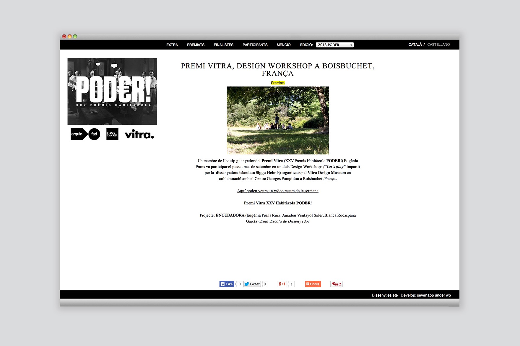P&aacute;gina de uno de los ganadores en la web de PREMIS HABIT&Aacute;COLA XXV. Dise&ntilde;ado por el estudio de branding y comunicaci&oacute;n Esiete y programado por sevenap.