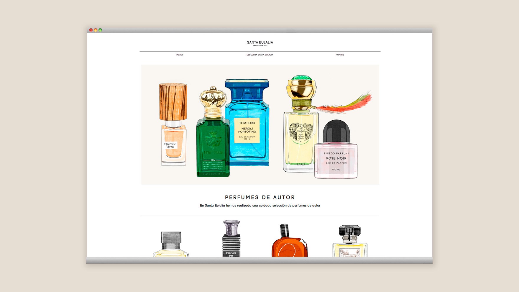 Ilustraciones de diferentes fragancias de la tienda SANTA EULALIA aplicadas a la web e-commerce de SANTA EULALIA. Ilustrado por esiete estudio de branding y comunicaci&oacute;n y programado por sevenap.