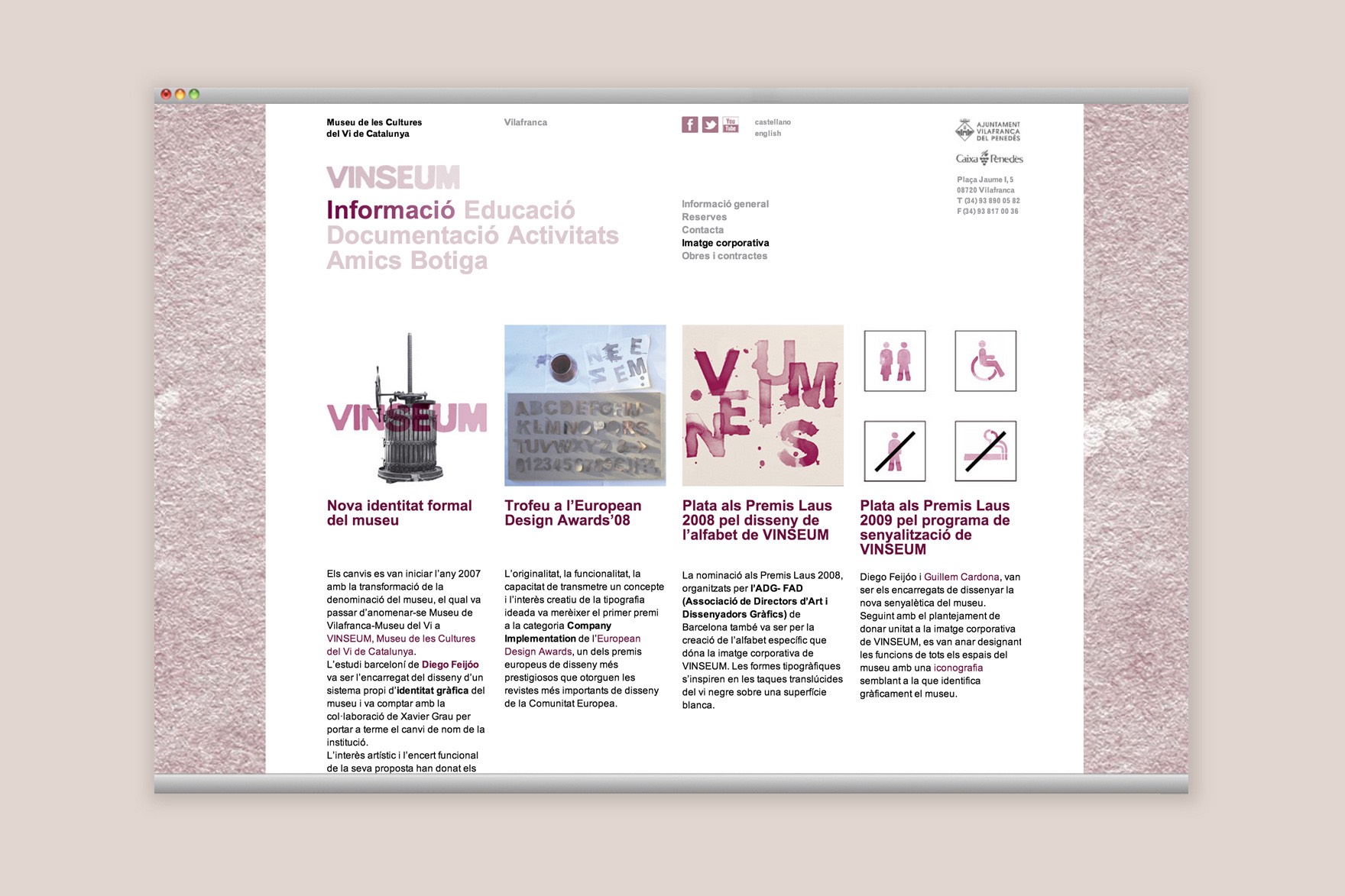 Disseny de la p&agrave;gina d'articles del blog per a la web de VINSEUM. Dissenyat per l'estudi de marca i comunicaci&oacute; esiete i programat per sevenap.