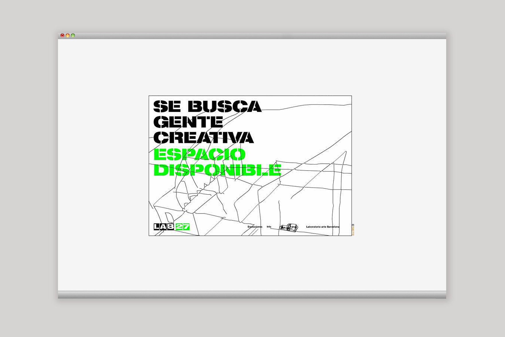 ES BUSQUEN PERSONES CREATIVES ESPAI DISPONIBLE de la web de LAB27. Dissenyat per l'estudi de marca i comunicaci&oacute; esiete i programat per sevenap.