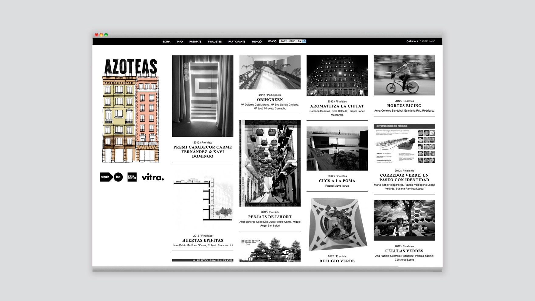 Ilustraci&oacute;n de diferentes edificios con la palabra AZOTEAS encima de los edificios aplicada a la web de PREMIS HABITACOLA 2015. Dise&ntilde;o del estudio de branding y comunicaci&oacute;n Esiete.