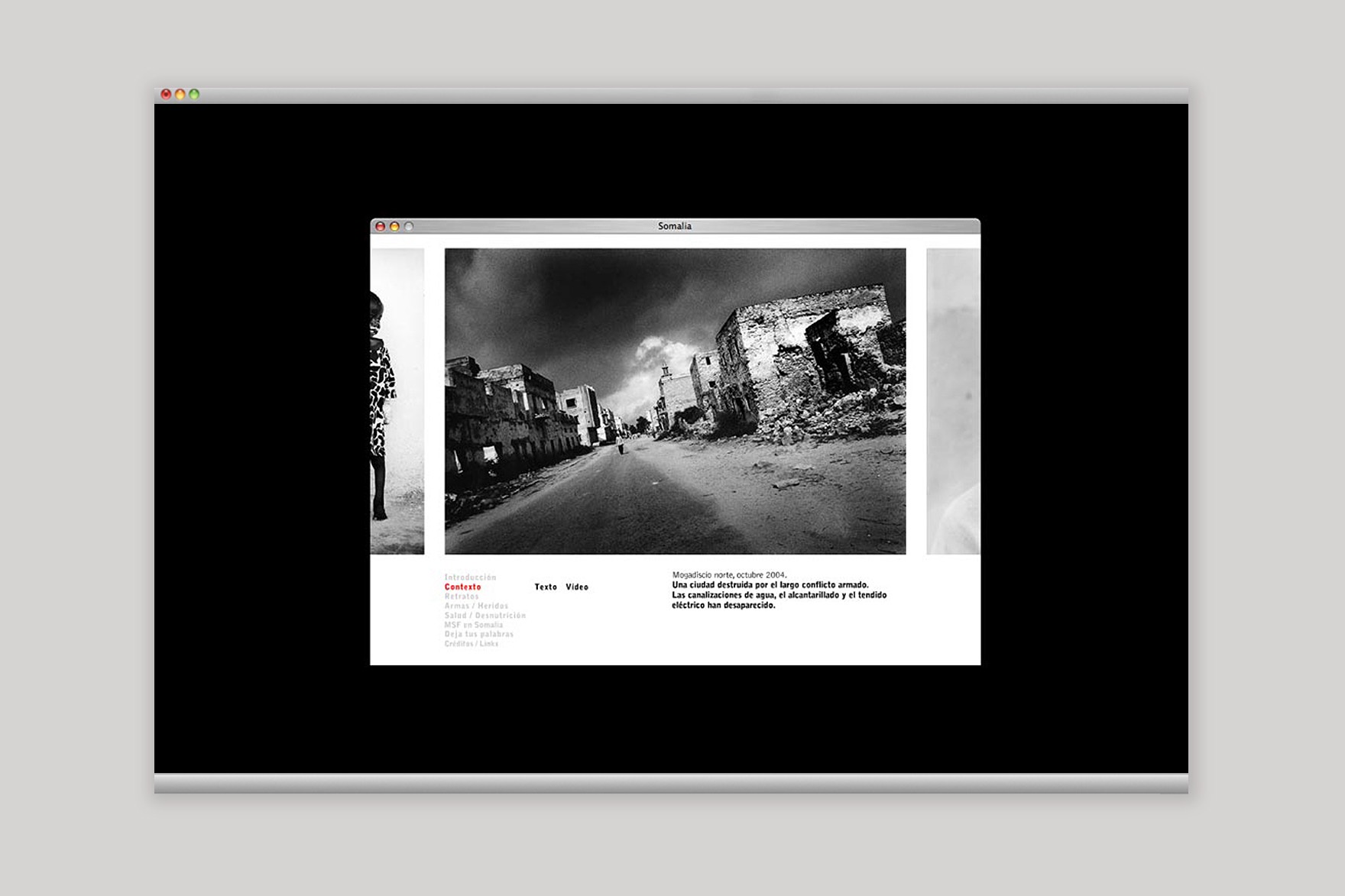 P&aacute;gina CONTEXTO del sitio web MSF MICROSITE. Fotograf&iacute;a de North Mogadiscio. Sitio web dise&ntilde;ado por el estudio de branding y comunicaci&oacute;n Esiete y programado por sevenap.