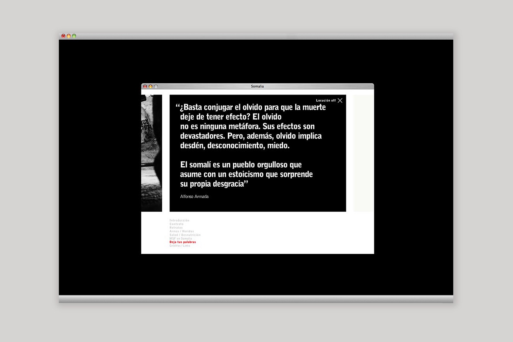 P&aacute;gina LEAVE YOUR WORDS del MICROSITIO MSF. Sitio web dise&ntilde;ado por el estudio de branding y comunicaci&oacute;n Esiete y programado por sevenap.