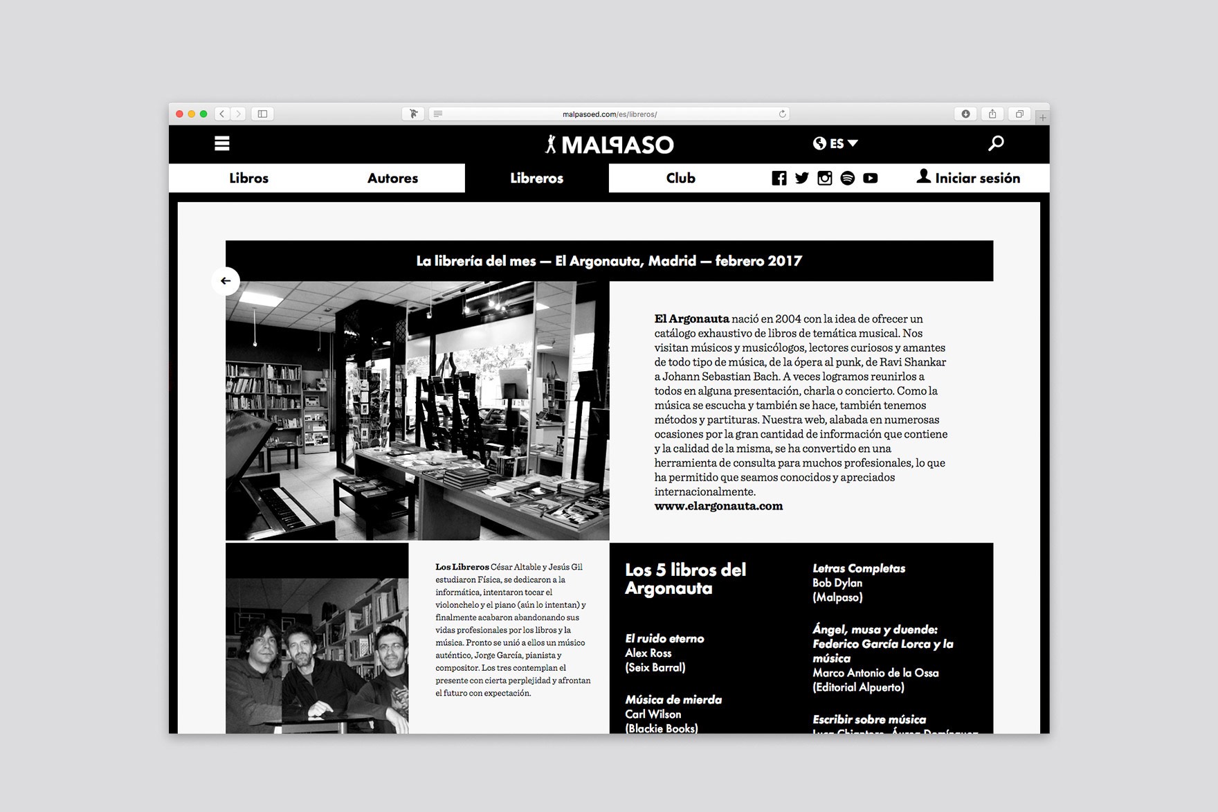 Dise&ntilde;o de la p&aacute;gina de libreros del sitio web de la editorial Malpaso. Dise&ntilde;ado por el estudio de branding y comunicaci&oacute;n Esiete y programado por Sevenap.