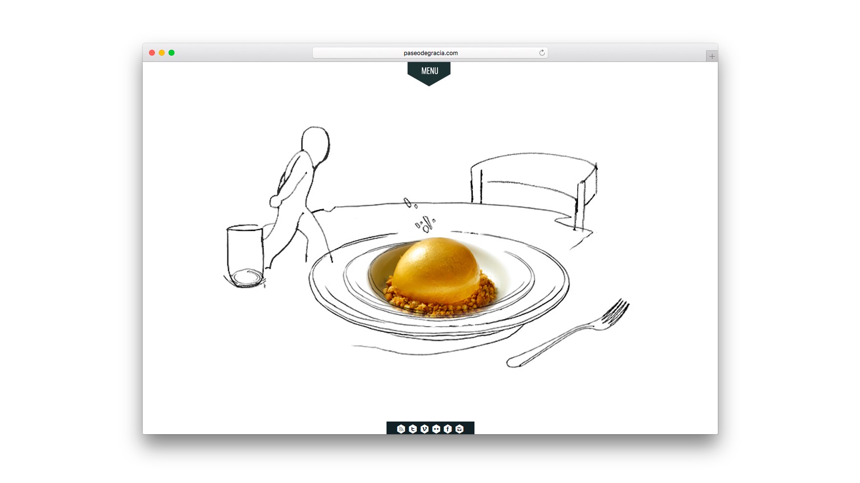 P&aacute;gina de inicio de PaseodeGracia.com con ilustraci&oacute;n de plato de alta cocina con huevo para UNA CARTA DE HOTEL CON ESTRELLA MICHELIN. Ilustraciones y dise&ntilde;o web de Esiete estudio de branding y comunicaci&oacute;n Barcelona. Desarrollo web de Sevenap