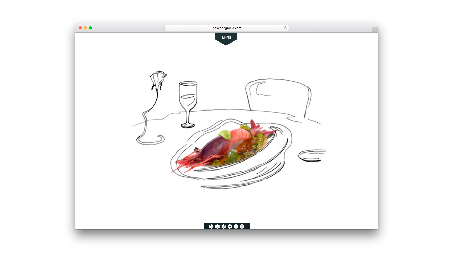P&aacute;gina de inicio de Paseodegracia.com con ilustraci&oacute;n de plato de alta cocina con bogavante para UNA CARTA DE HOTEL CON ESTRELLA MICHELIN. Ilustraciones y dise&ntilde;o web de Esiete estudio de branding y comunicaci&oacute;n Barcelona. Desarrollo web de Sevenap