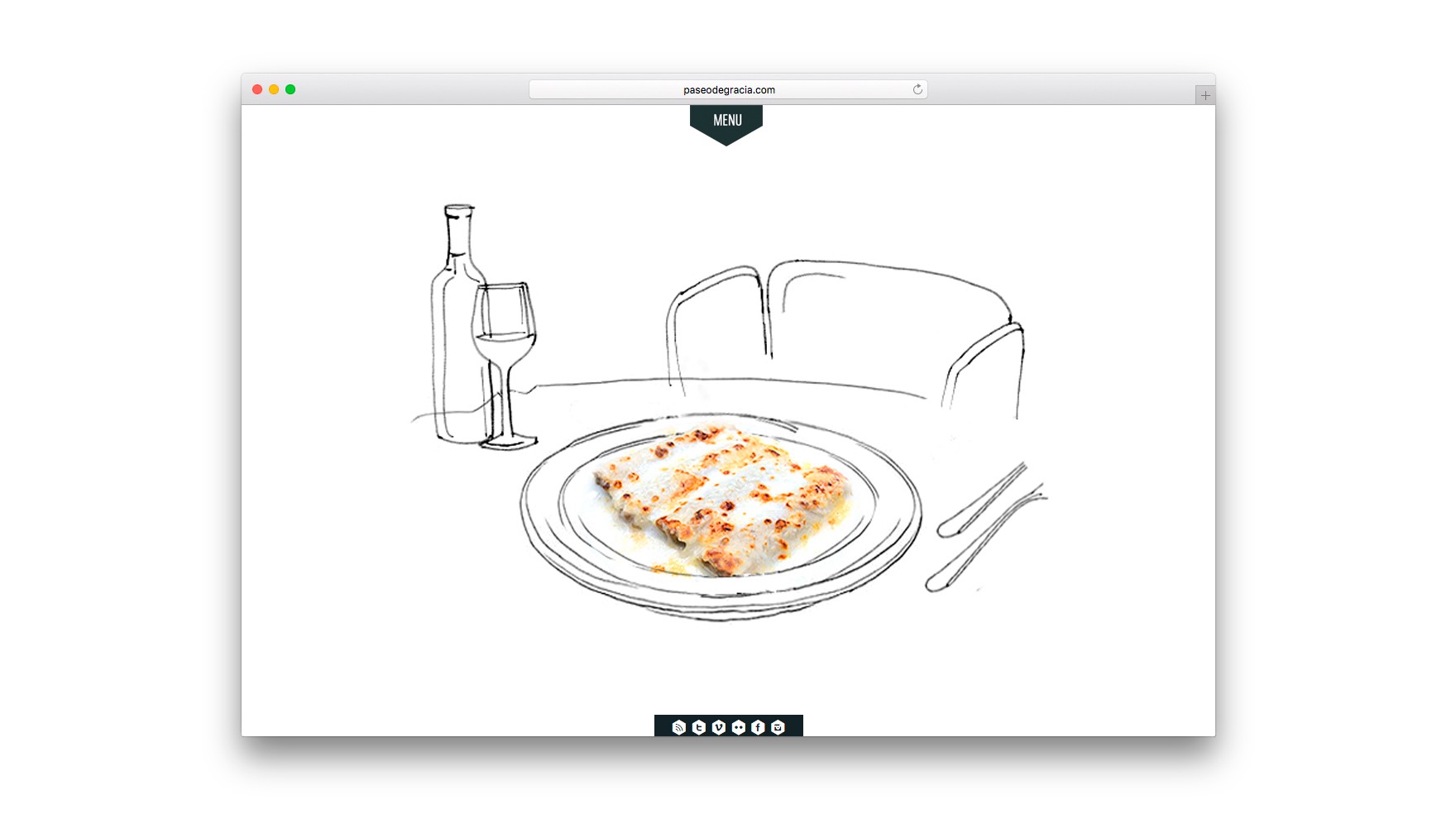 P&aacute;gina de inicio de Paseodegracia.com con ilustraci&oacute;n de plato de alta cocina con canelones para UNA CARTA DE HOTEL CON ESTRELLA MICHELIN. Ilustraciones y dise&ntilde;o web de Esiete estudio de branding y comunicaci&oacute;n Barcelona. Desarrollo web por Sevenap