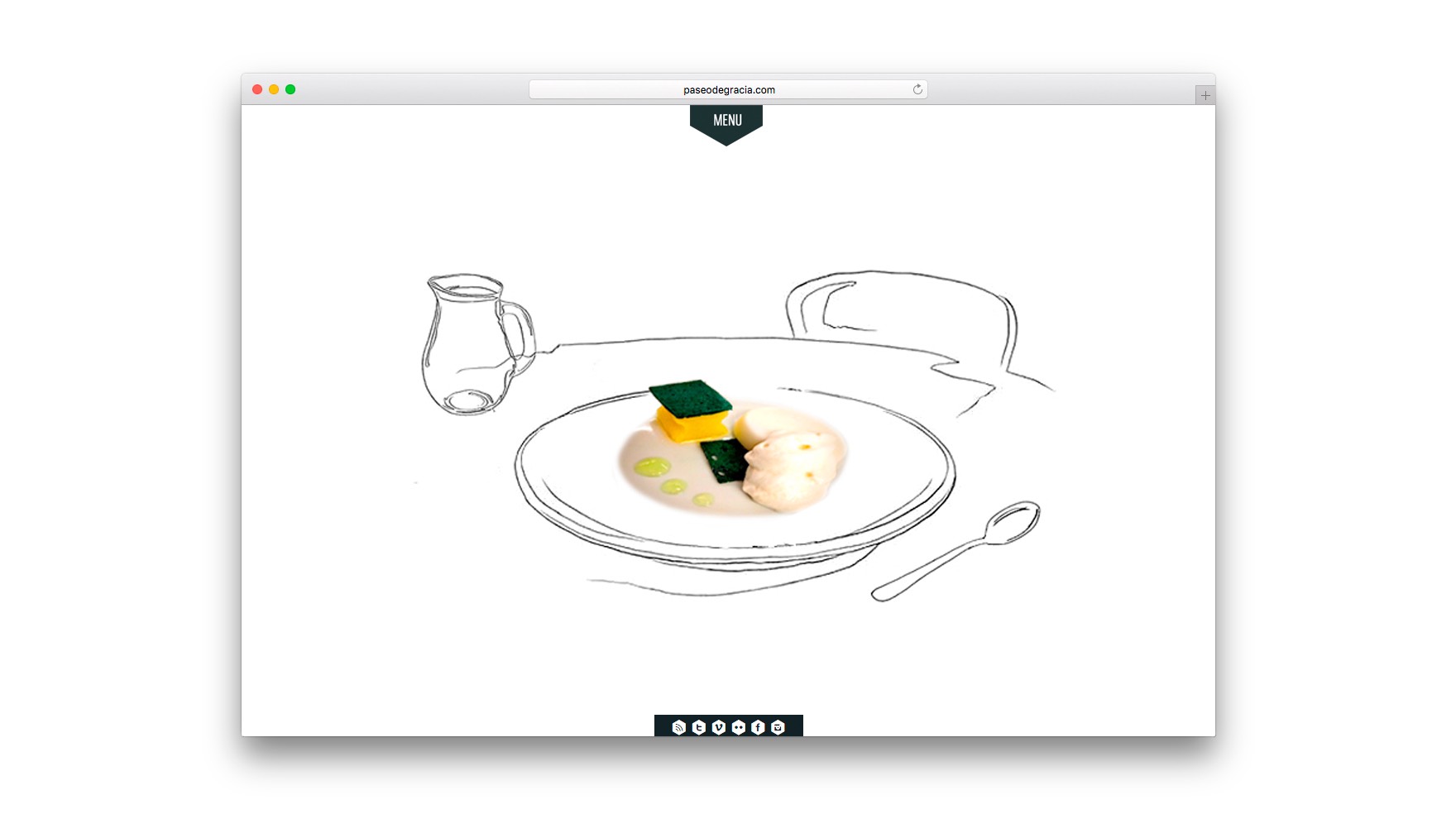 P&aacute;gina de inicio de Paseodegracia.com con ilustraci&oacute;n de un plato de alta cocina con esponja y espuma para la CARTA DE UN HOTEL CON ESTRELLA MICHELIN. Ilustraciones y dise&ntilde;o web por Esiete estudio de branding y comunicaci&oacute;n de Barcelona. Desarrollo web por Sevenap
