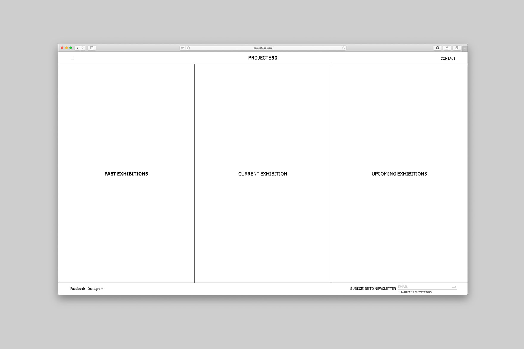 <span><span>Men&uacute; d'exposicions, passades, actuals i futures, de la p&agrave;gina web PROJECTE SD. Dissenyat per l'estudi de branding i comunicaci&oacute; i programat per sevenap.</span></span>