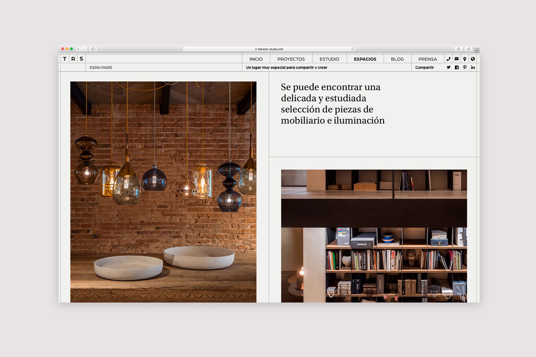 <span><span>Dise&ntilde;o de la p&aacute;gina ESPACIOS del sitio web de THE ROOM STUDIO. Dise&ntilde;ado por el estudio de branding y comunicaci&oacute;n esiete y programado por sevenap.</span></span>