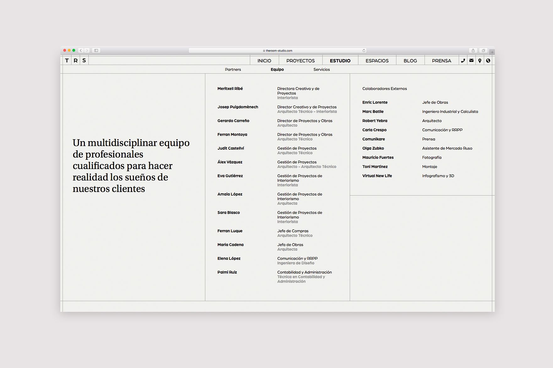 <span><span>Dise&ntilde;o de la p&aacute;gina ESTUDIO del sitio web de THE ROOM STUDIO. Dise&ntilde;ado por el estudio de branding y comunicaci&oacute;n esiete y programado por sevenap.</span></span>