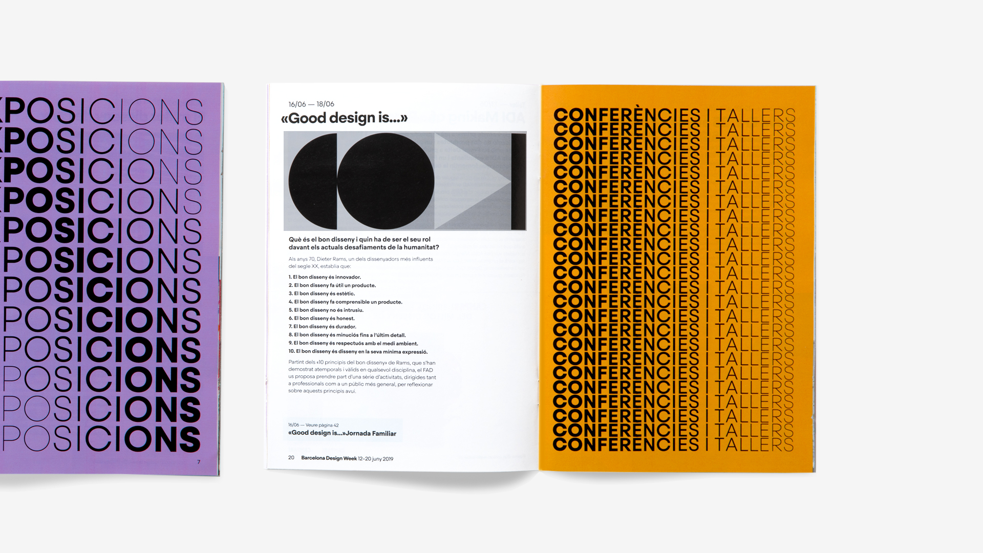 <span><span>Cat&agrave;leg de l'esdeveniment DESIGN WEEK 2019 on veiem la gr&agrave;fica de l'esdeveniment aplicat. Dissenyat per l'estudi </span><span>esiete</span><span> de branding i comunicaci&oacute;.</span></span>