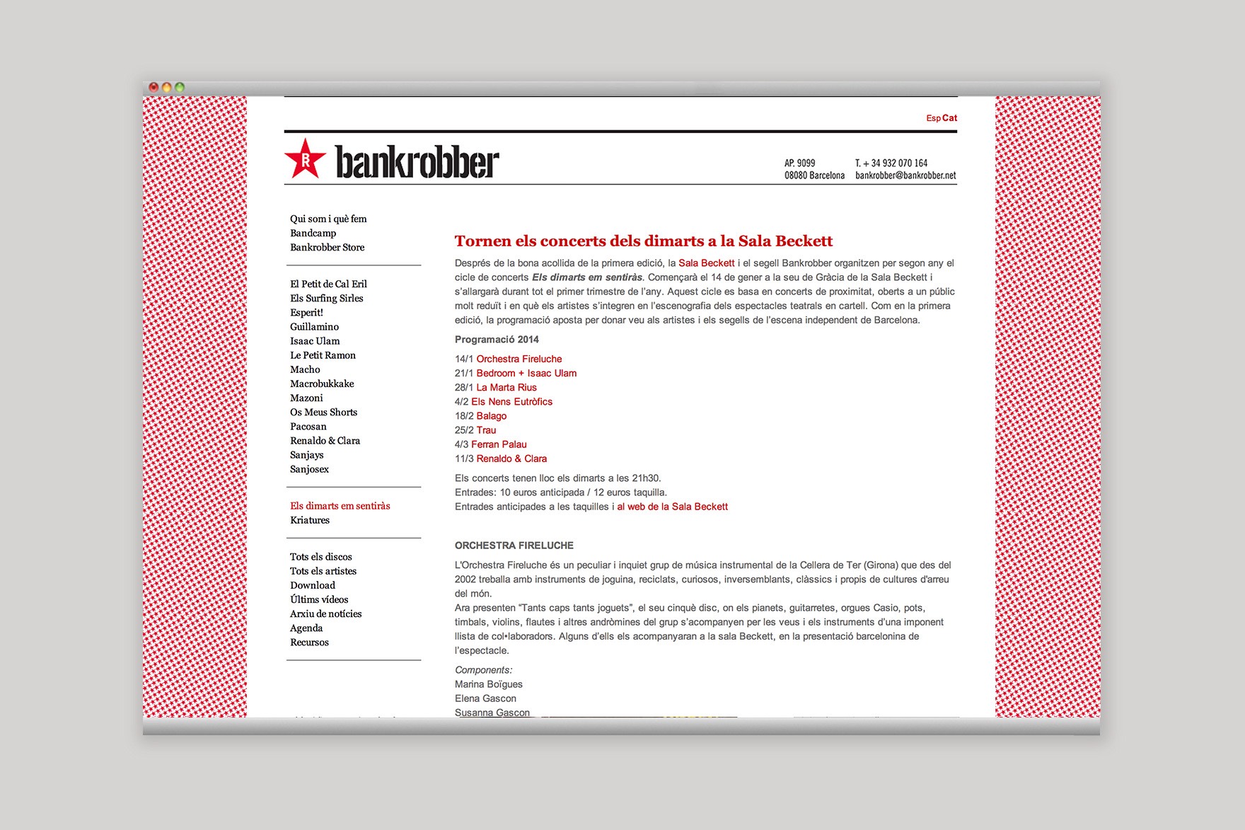 Secci&oacute;n sobre dimarts em sensible en la web de BANKROBBER. Dise&ntilde;o del estudio de branding y comunicaci&oacute;n esiete y programado por sevenap.