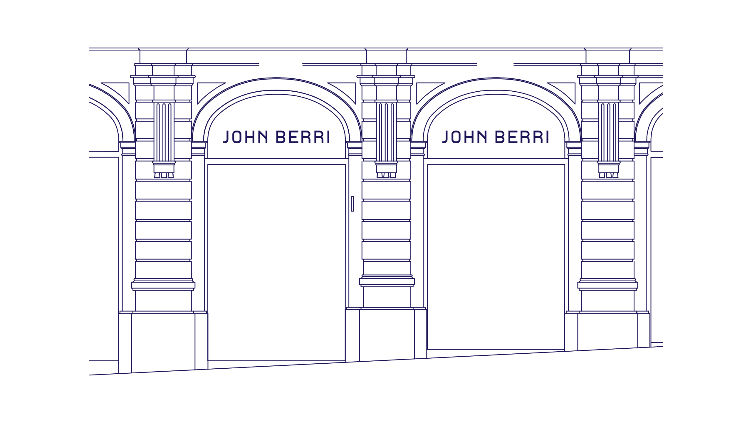 <span><span>Il&middot;lustraci&oacute; de la botiga de JOHN BERRI, amb la identitat visual aplicada a l'exterior. Dissenyat per l'estudi </span><span>ESIETE</span><span> de branding i comunicaci&oacute;</span></span>