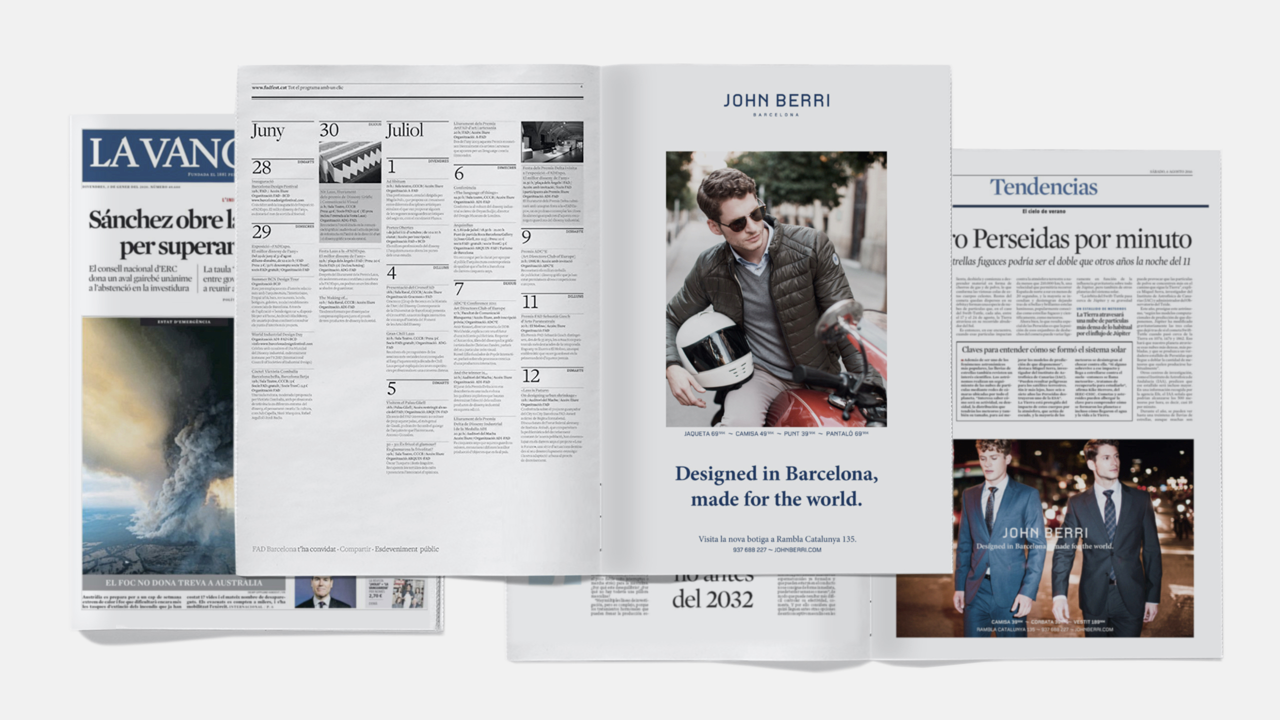 <span><span>Mockup d'un anunci de la marca JOHN BERRI, a una revista. Dissenyat per l'estudi </span><span>ESIETE</span><span> de branding i comunicaci&oacute;.</span></span>