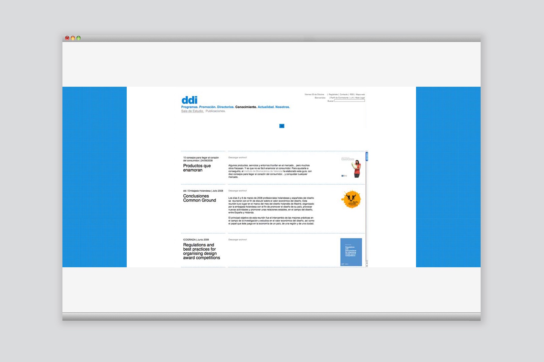 NEWS page of the DDI website. Website designed by Esiete branding and communication studio and programmed by sevenap.