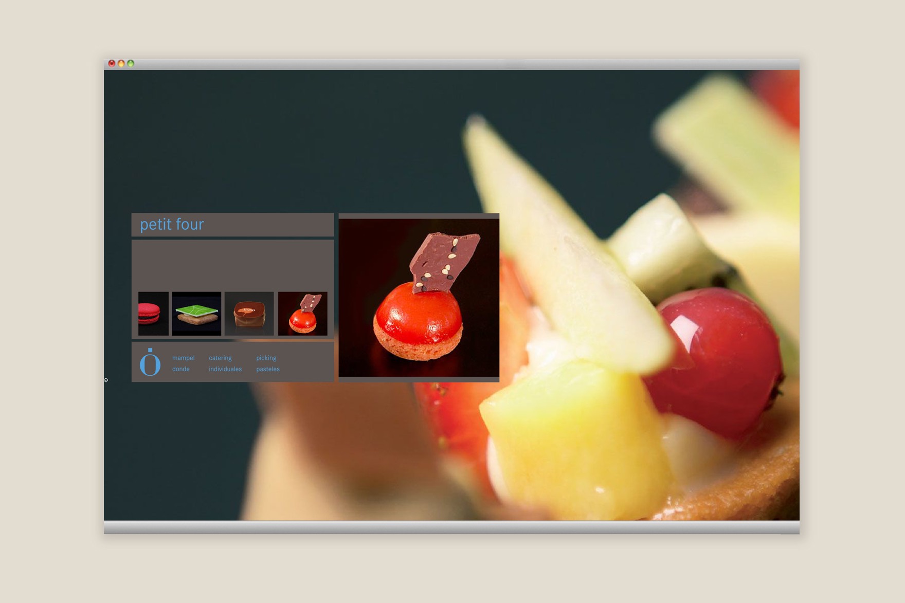 P&aacute;gina de productos PETIT FOUR de la web de tartas BUB&Oacute;. Web dise&ntilde;ada por el estudio de branding y comunicaci&oacute;n Esiete y programada por sevenap.