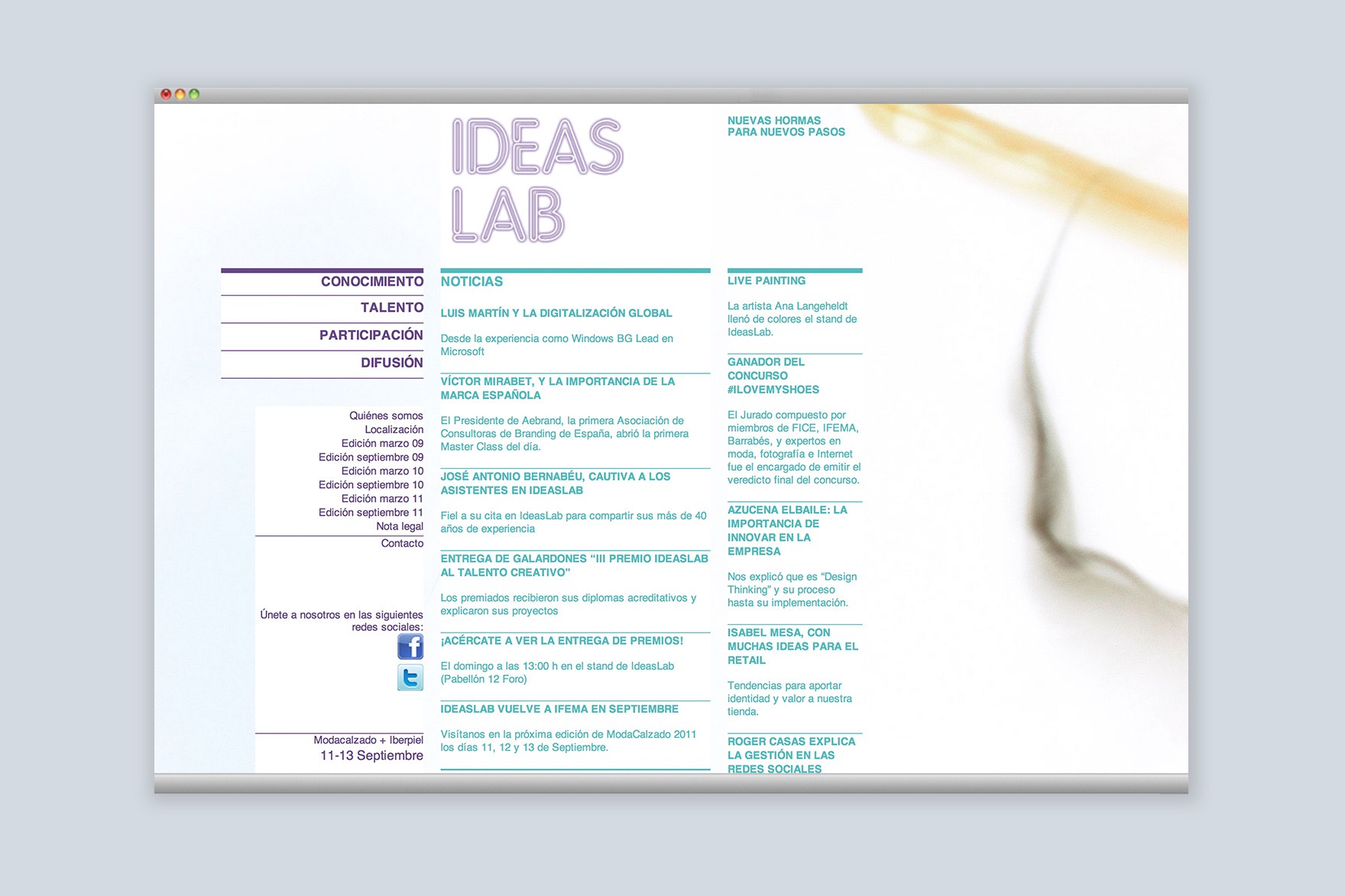 Dise&ntilde;o de la p&aacute;gina de noticias de la web de IDEAS LAB. Dise&ntilde;ado por el estudio de branding y comunicaci&oacute;n esiete y programado por sevenap.