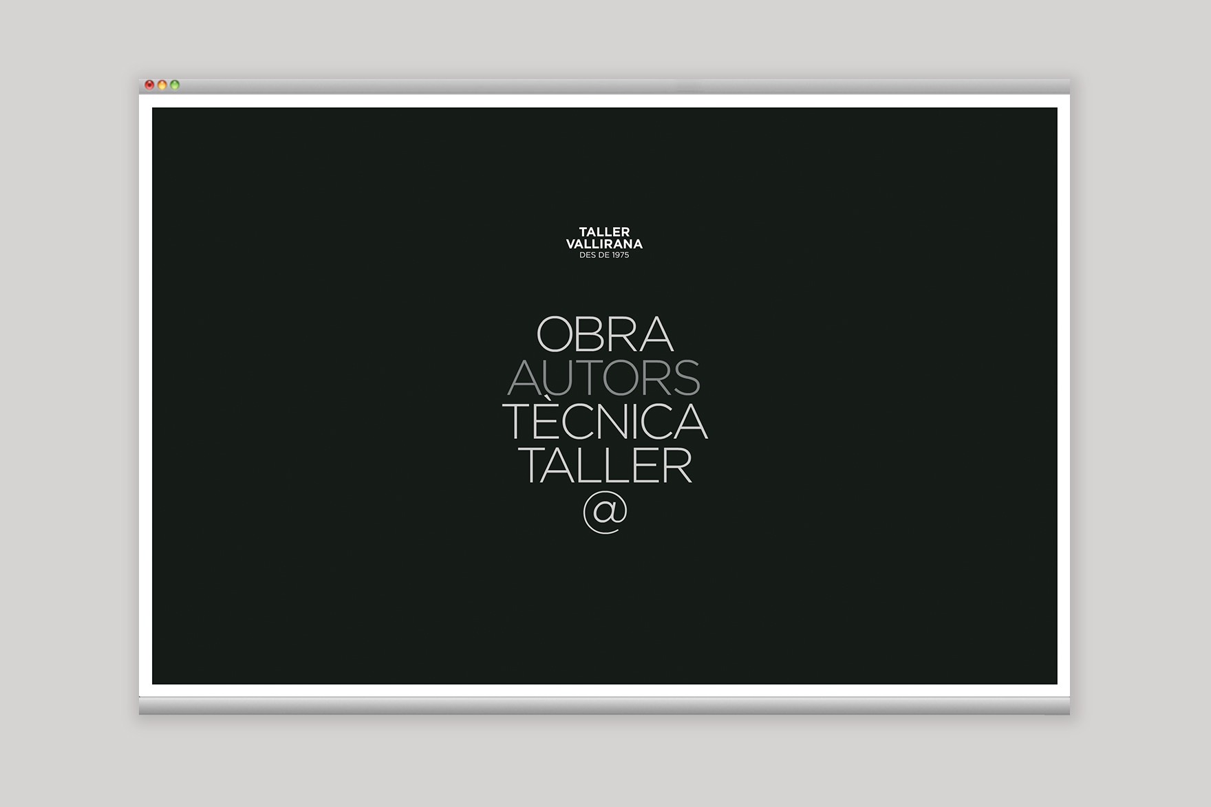 Dise&ntilde;o de la p&aacute;gina de inicio en forma de men&uacute; de la web de TALLER VALLIRANA. Pasando el rat&oacute;n por encima de Autors. Web dise&ntilde;ada por el estudio de branding y comunicaci&oacute;n esiete y programada por sevenap.