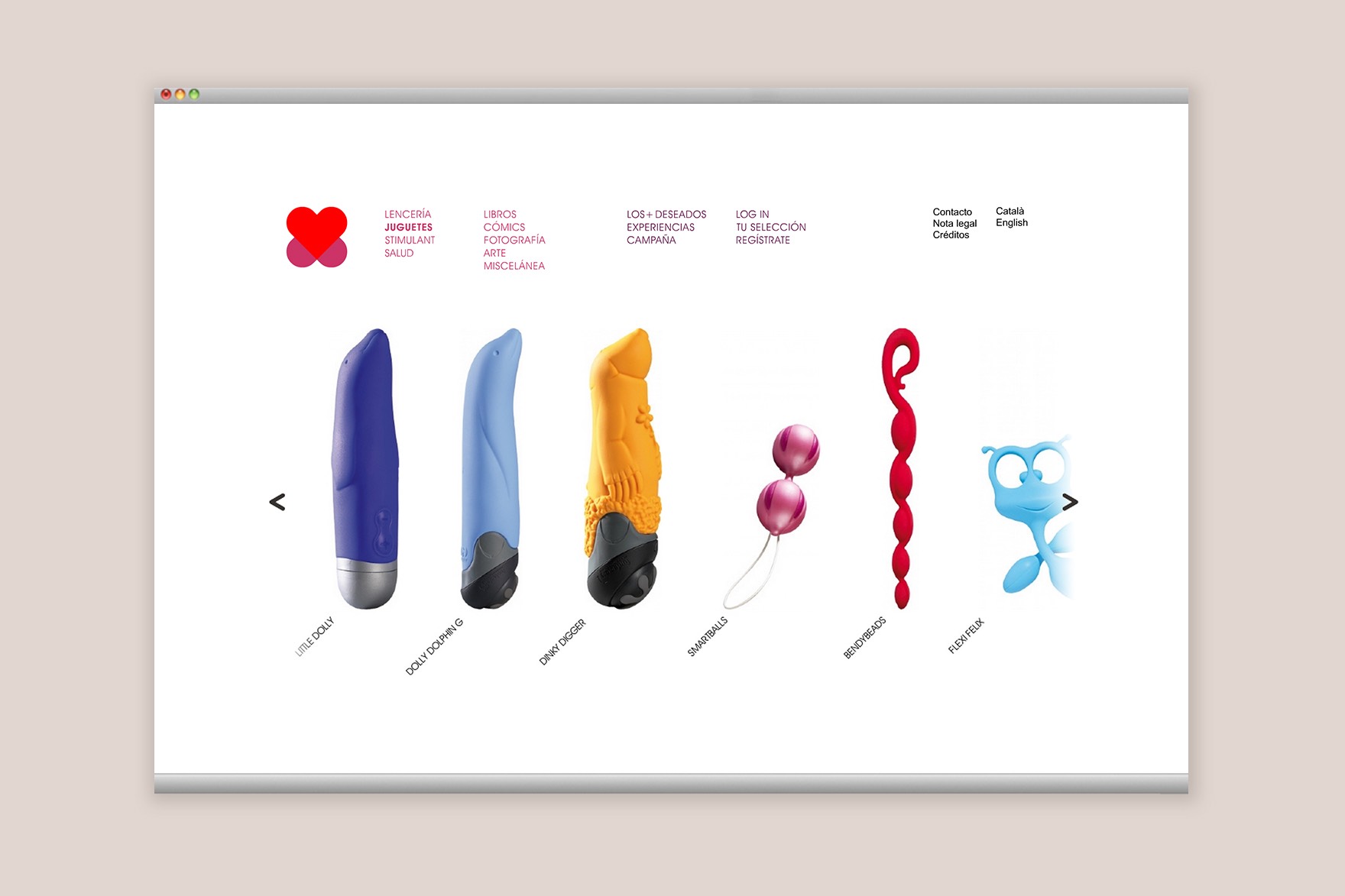 TOYS page of the ER&Oacute;TIC FROM IBIZA website. Designed by the esiete branding and communication studio and programmed by sevenap.