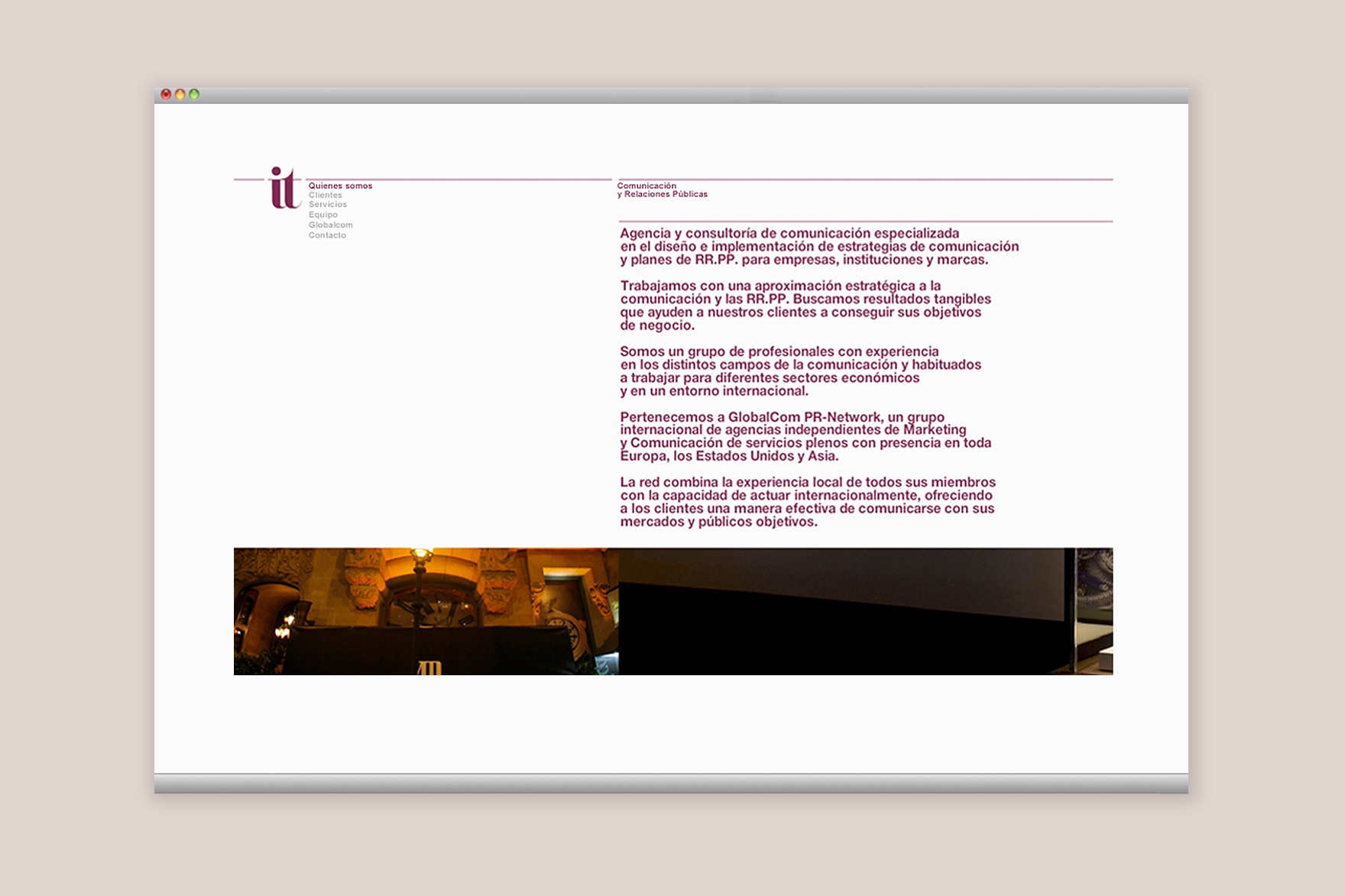WHO WE ARE page of the IT COMUNICACI&Oacute;N website.&nbsp; Website designed by Esiete branding and communication studio and programmed by sevenap.